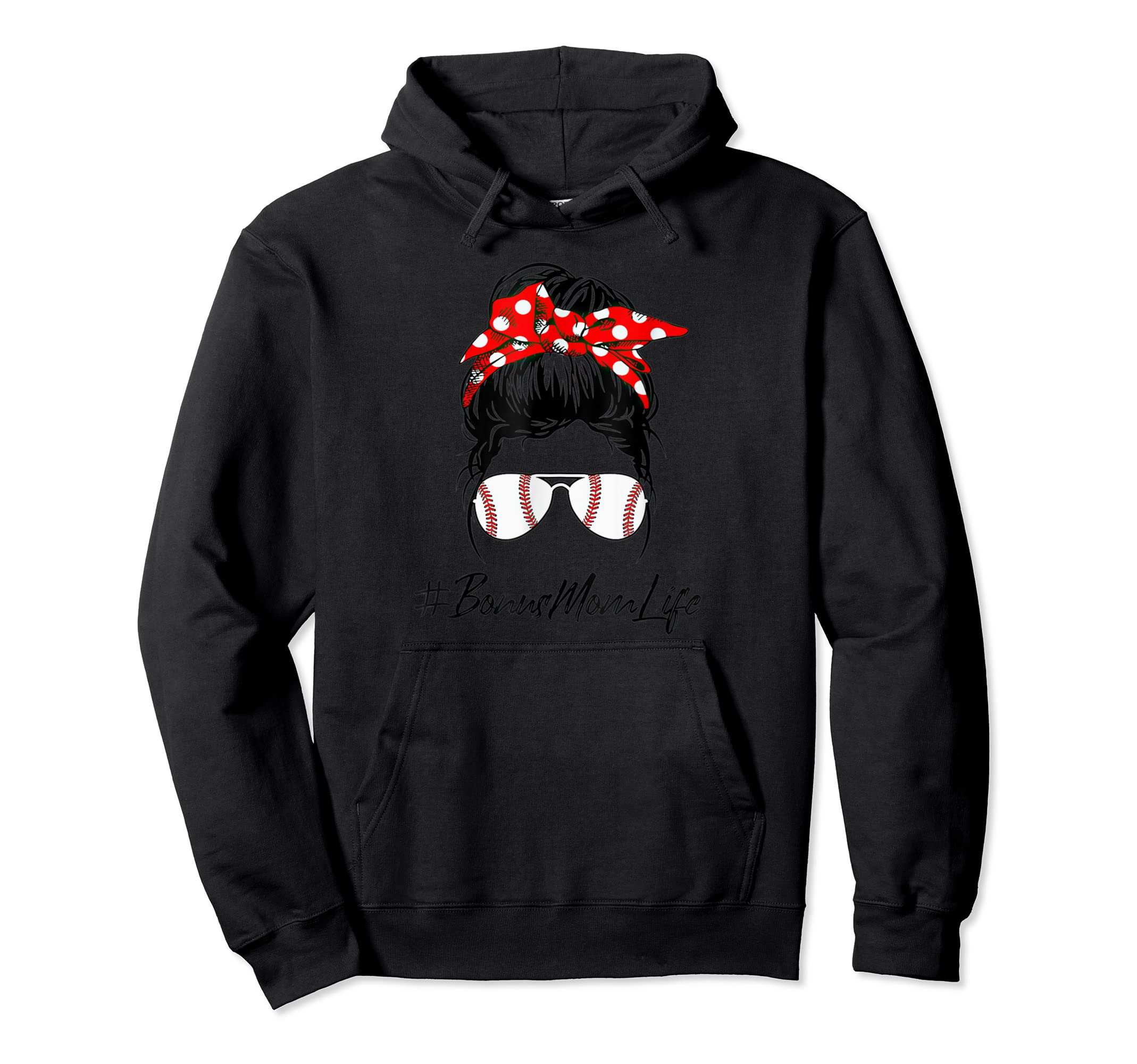 5 Baseball Bonus Mom Life Messy Bun Hoodie - Unique Graphic Unisex - T-Shirt, Sweatshirt, Hoodie