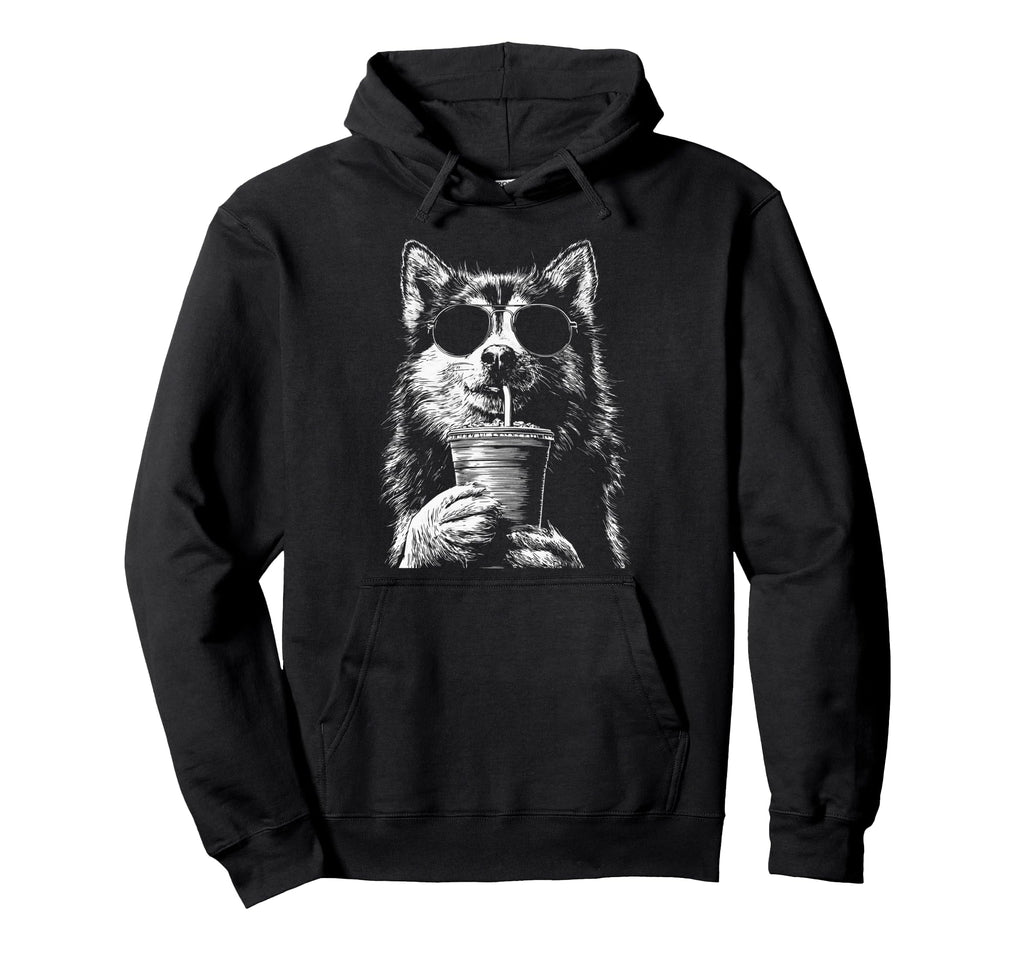 Husky Drinking Iced Coffee Funny Dog Hoodie - Fun Novelty Design Unisex - T-Shirt, Sweatshirt, Hoodie