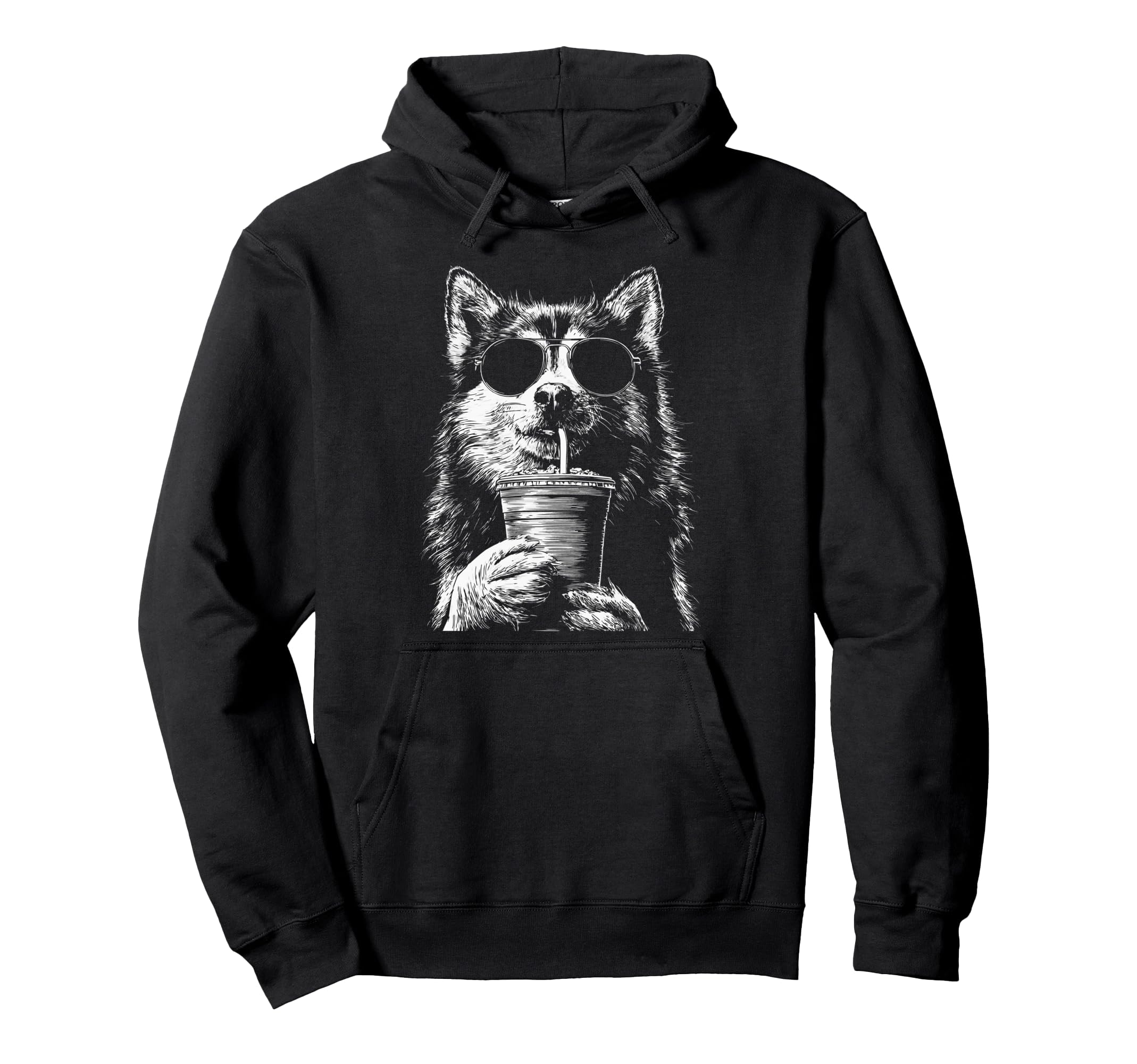 Husky Drinking Iced Coffee Funny Dog Hoodie - Fun Novelty Design Unisex - T-Shirt, Sweatshirt, Hoodie