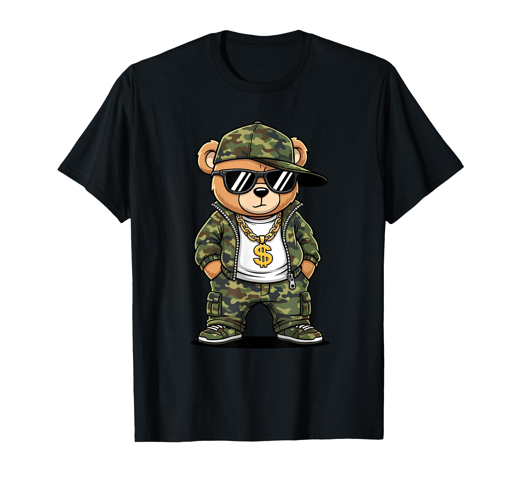 Camoflage Hip Hop Bear 80S 90S Old T-Shirt - Aesthetic Graphic Unisex - T-Shirt, Sweatshirt, Hoodie