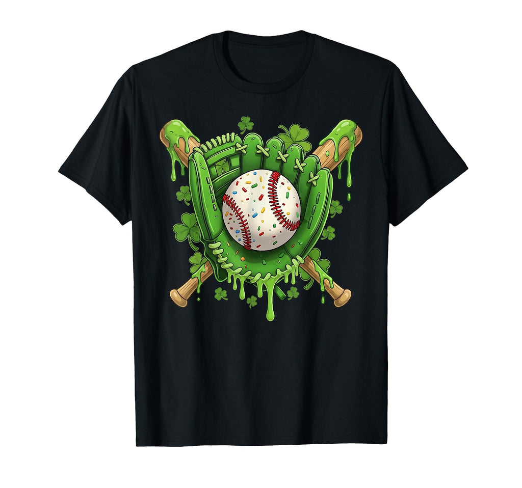 Lucky Shamrock Baseball Gloves Drip T-Shirt - Fun Novelty Design Men Women - T-Shirt, Sweatshirt, Hoodie