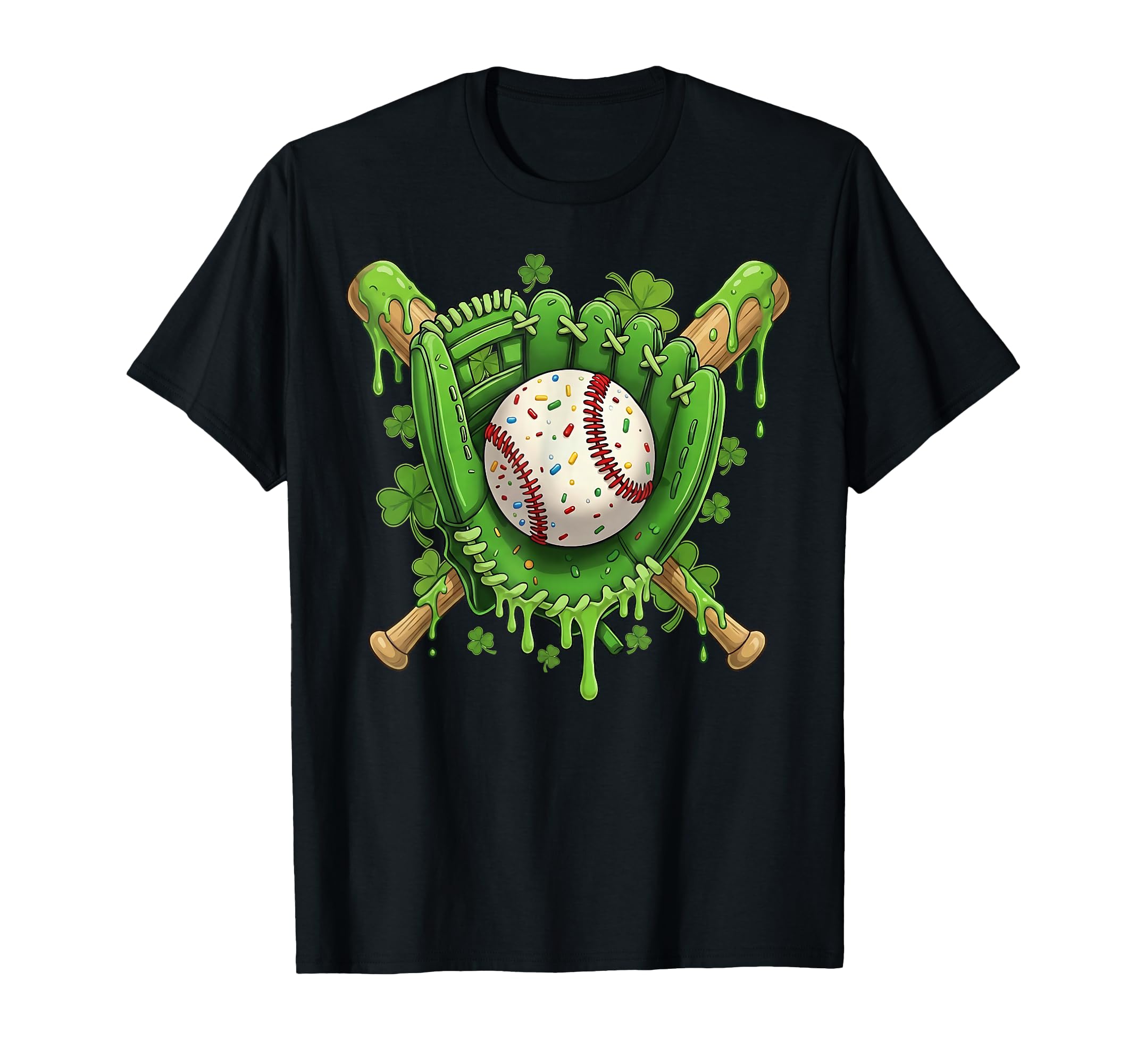 Lucky Shamrock Baseball Gloves Drip T-Shirt - Fun Novelty Design Men Women - T-Shirt, Sweatshirt, Hoodie