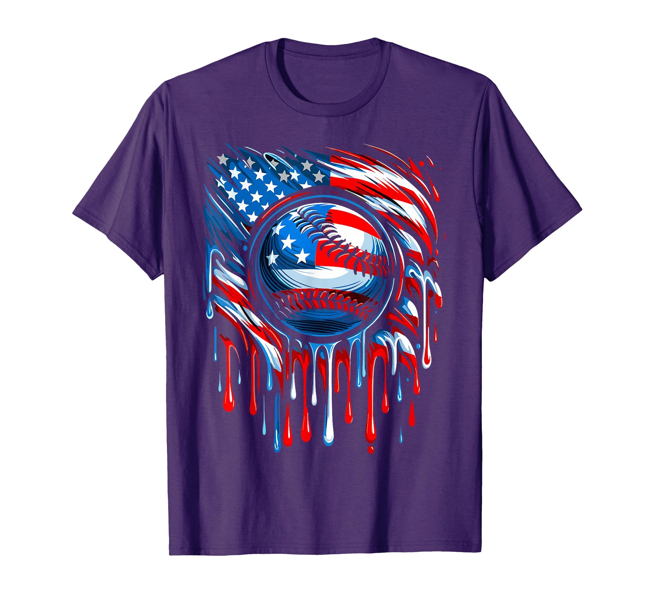 Patriotic Baseball Dripping 4Th July T-Shirt - Unique Graphic Men Women - T-Shirt, Sweatshirt, Hoodie