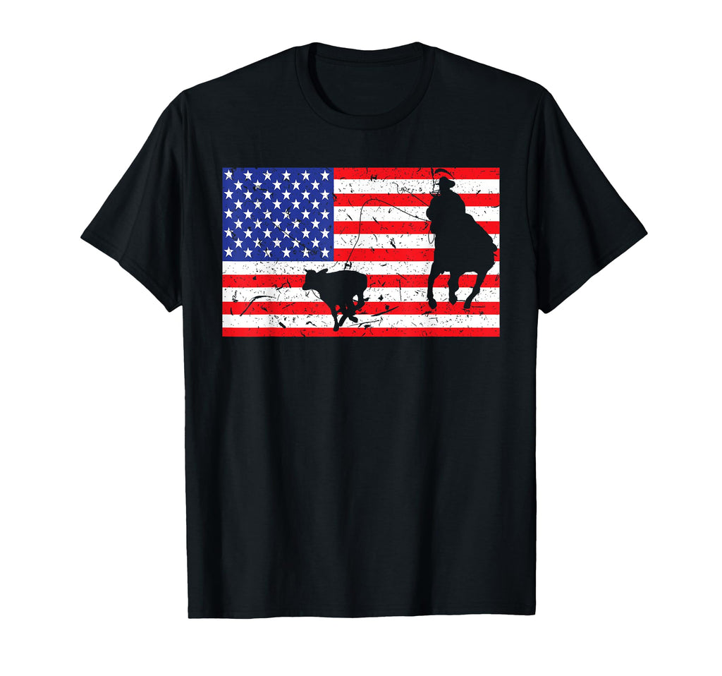 Distressed Roping Usa American Flag T-Shirt - Custom Art Print for Adults - T-Shirt, Sweatshirt, Hoodie