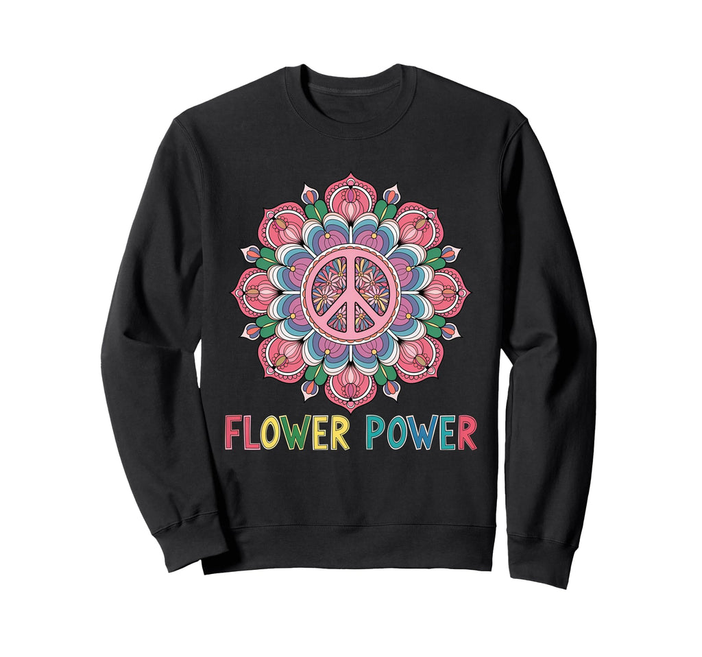 Flower Power Peace Sign Boho Sweatshirt - Custom Art Print for Adults - T-Shirt, Sweatshirt, Hoodie