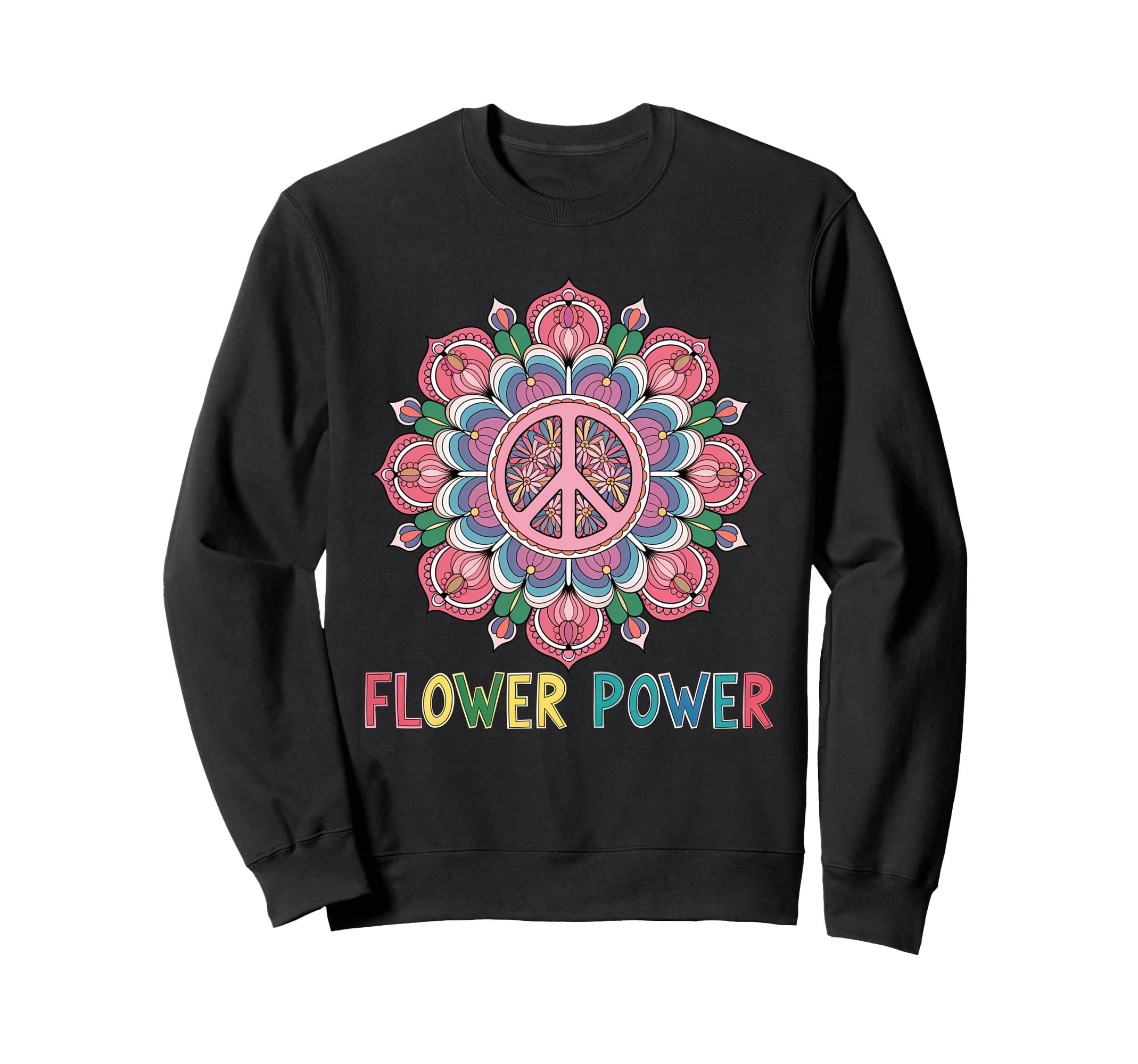 Flower Power Peace Sign Boho Sweatshirt - Custom Art Print for Adults - T-Shirt, Sweatshirt, Hoodie