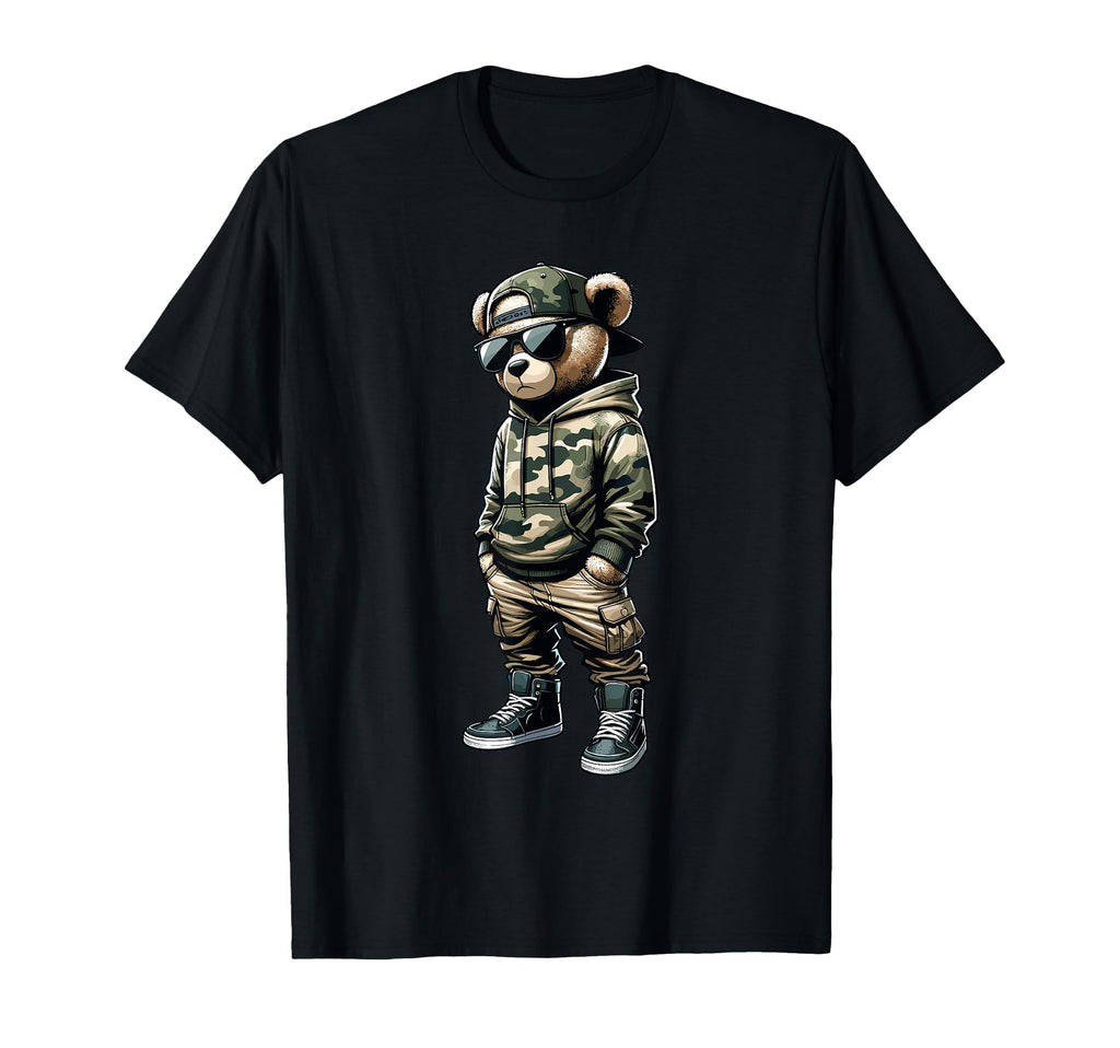 Camo Hip Hop Teddy Bear Rapper T-Shirt - Aesthetic Graphic Unisex - T-Shirt, Sweatshirt, Hoodie