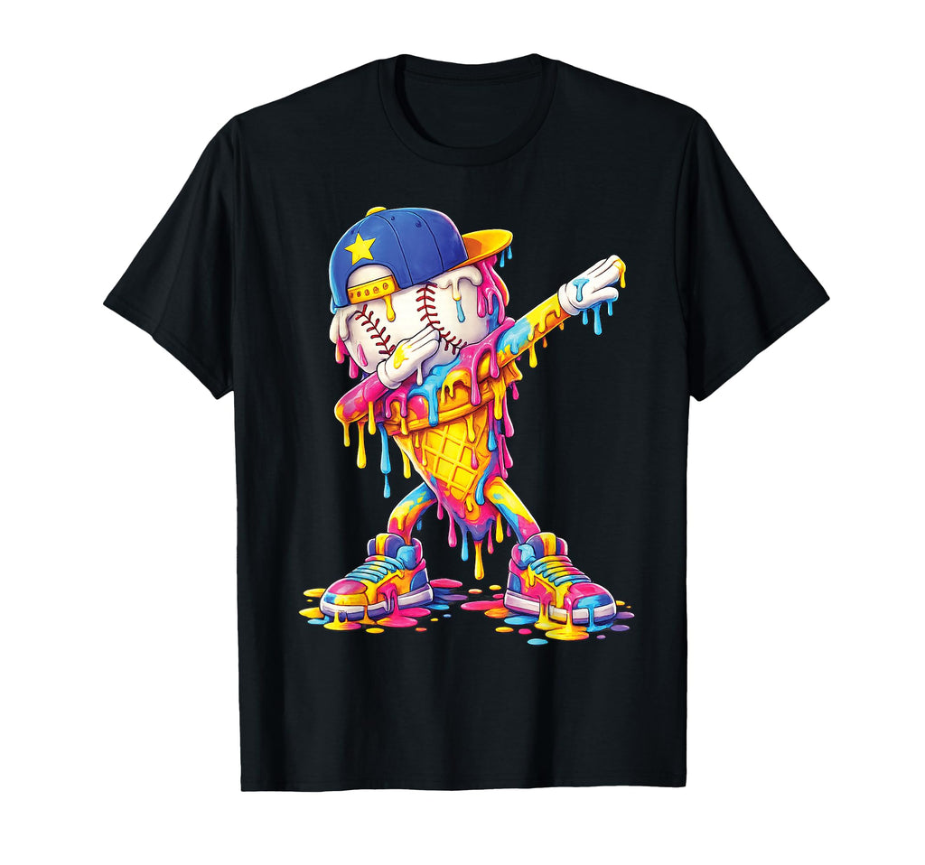 Dabbing Baseball Ice Cream Drip T-Shirt - Fun Novelty Design for Adults - T-Shirt, Sweatshirt, Hoodie