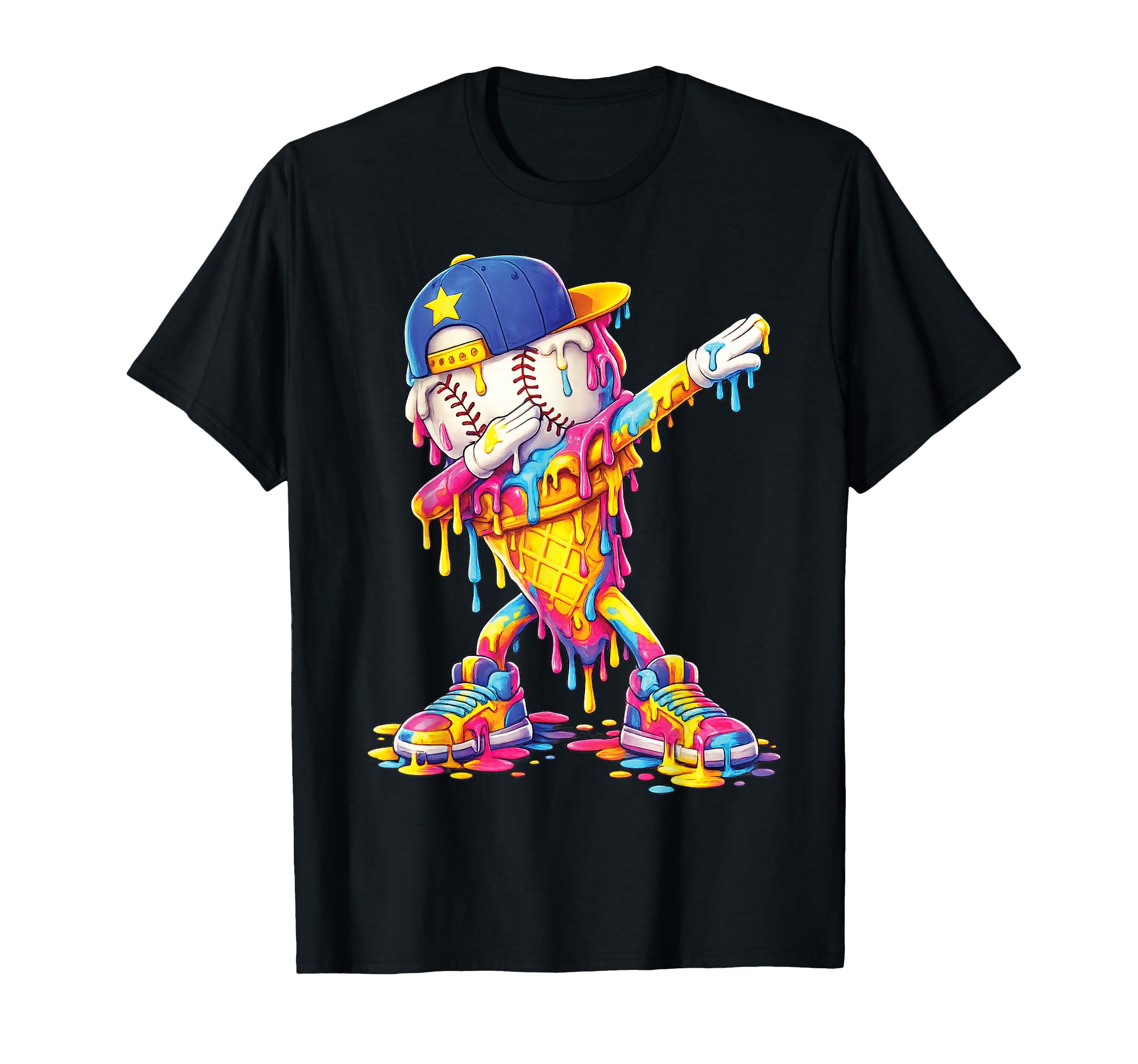 Dabbing Baseball Ice Cream Drip T-Shirt - Fun Novelty Design for Adults - T-Shirt, Sweatshirt, Hoodie