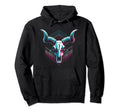 Longhorn Cow Skull Vaporwave Cattle Hoodie - Aesthetic Graphic for Adults - T-Shirt, Sweatshirt, Hoodie