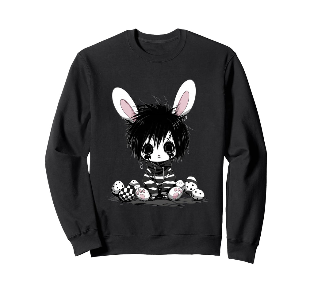 Emo Goth Black Easter Bunny K Pop Sweatshirt - Minimalist Print for Adults - T-Shirt, Sweatshirt, Hoodie