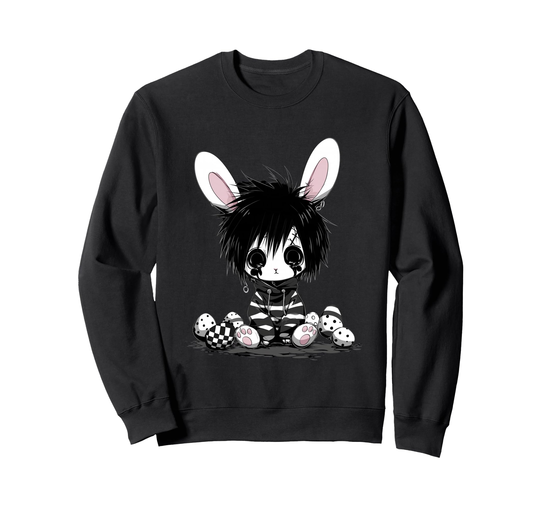 Emo Goth Black Easter Bunny K Pop Sweatshirt - Minimalist Print for Adults - T-Shirt, Sweatshirt, Hoodie