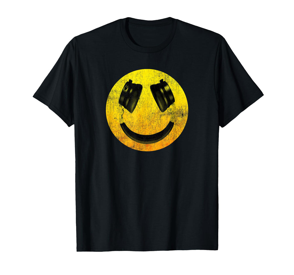 Distressed Smiling Headphones Happy Face T-Shirt - Novelty Apparel Unisex - T-Shirt, Sweatshirt, Hoodie