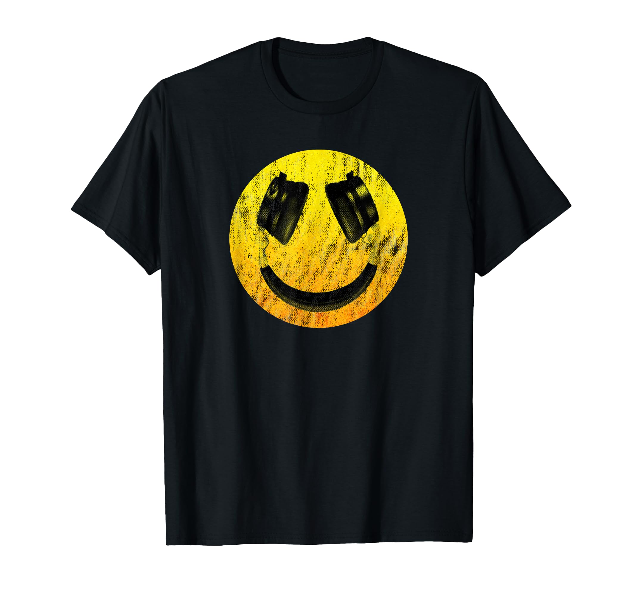 Distressed Smiling Headphones Happy Face T-Shirt - Novelty Apparel Unisex - T-Shirt, Sweatshirt, Hoodie