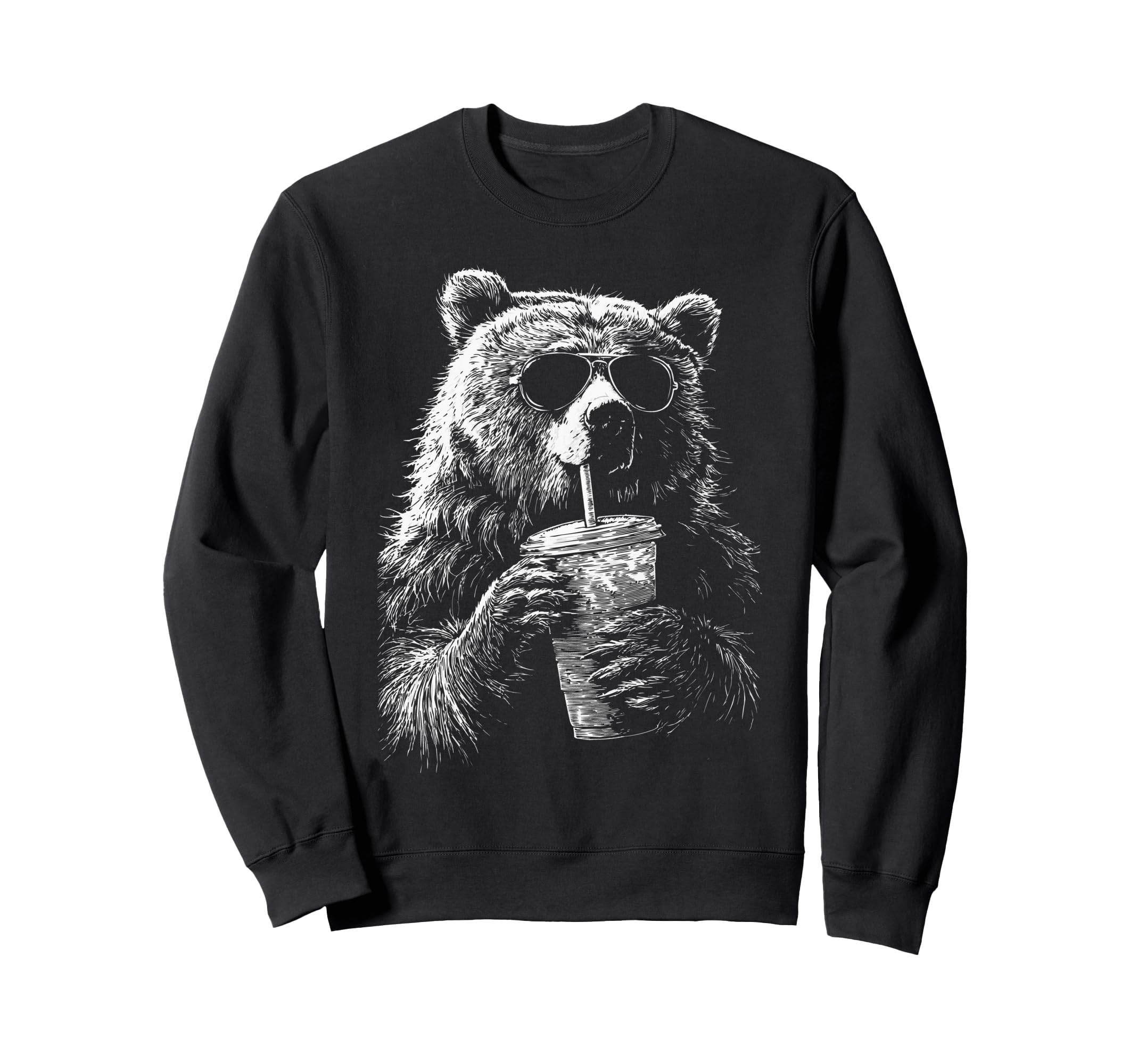 Bear Drinking Iced Coffee Funny Sweatshirt - Novelty Apparel Men Women - T-Shirt, Sweatshirt, Hoodie