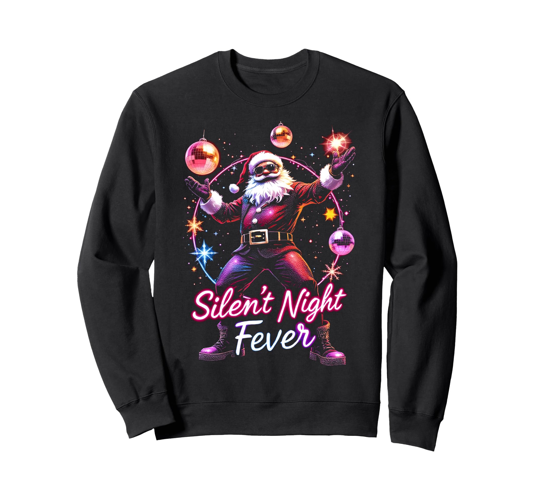 Silent Night Fever Disco Santa Funky Sweatshirt - Trendy Graphic Unisex - T-Shirt, Sweatshirt, Hoodie