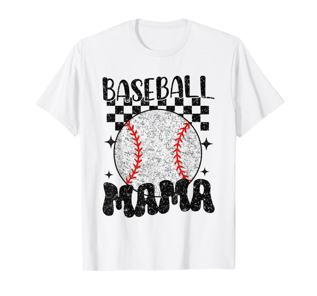 Baseball Mama Checkered Baseball T-Shirt - Novelty Apparel for Adults - T-Shirt, Sweatshirt, Hoodie