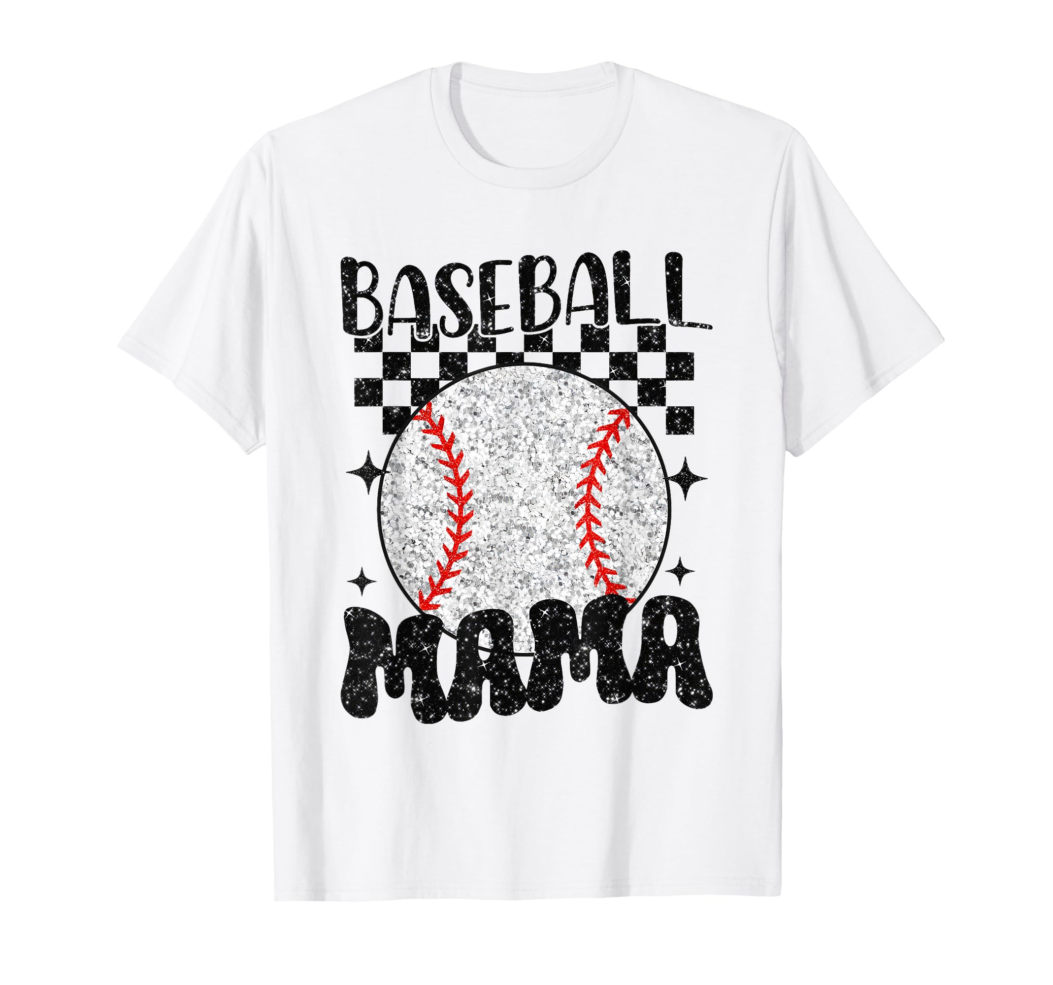 Baseball Mama Checkered Baseball T-Shirt - Novelty Apparel for Adults - T-Shirt, Sweatshirt, Hoodie