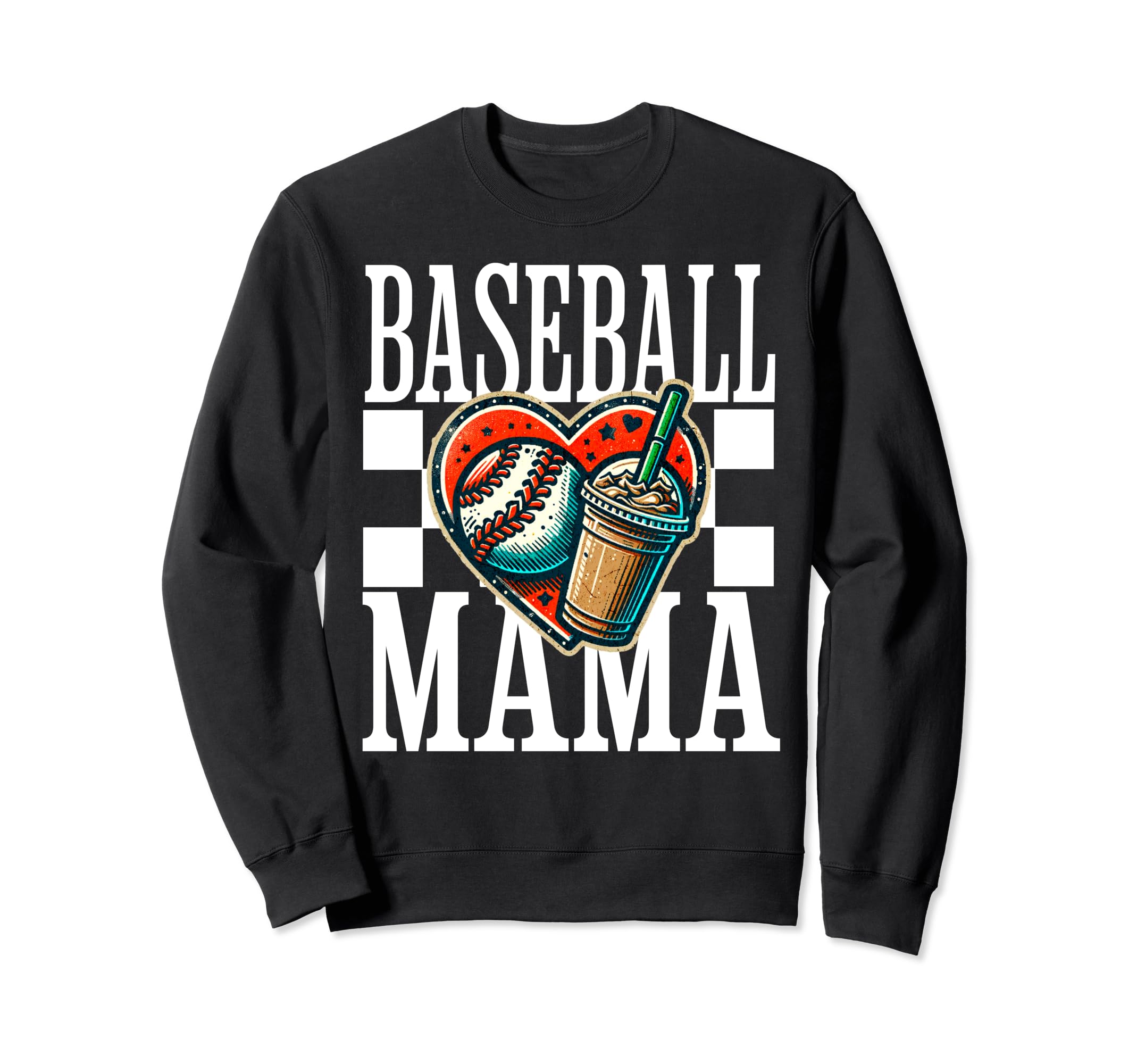 Baseball Mama Iced Coffee Heart Sweatshirt - Fun Novelty Design Men Women - T-Shirt, Sweatshirt, Hoodie