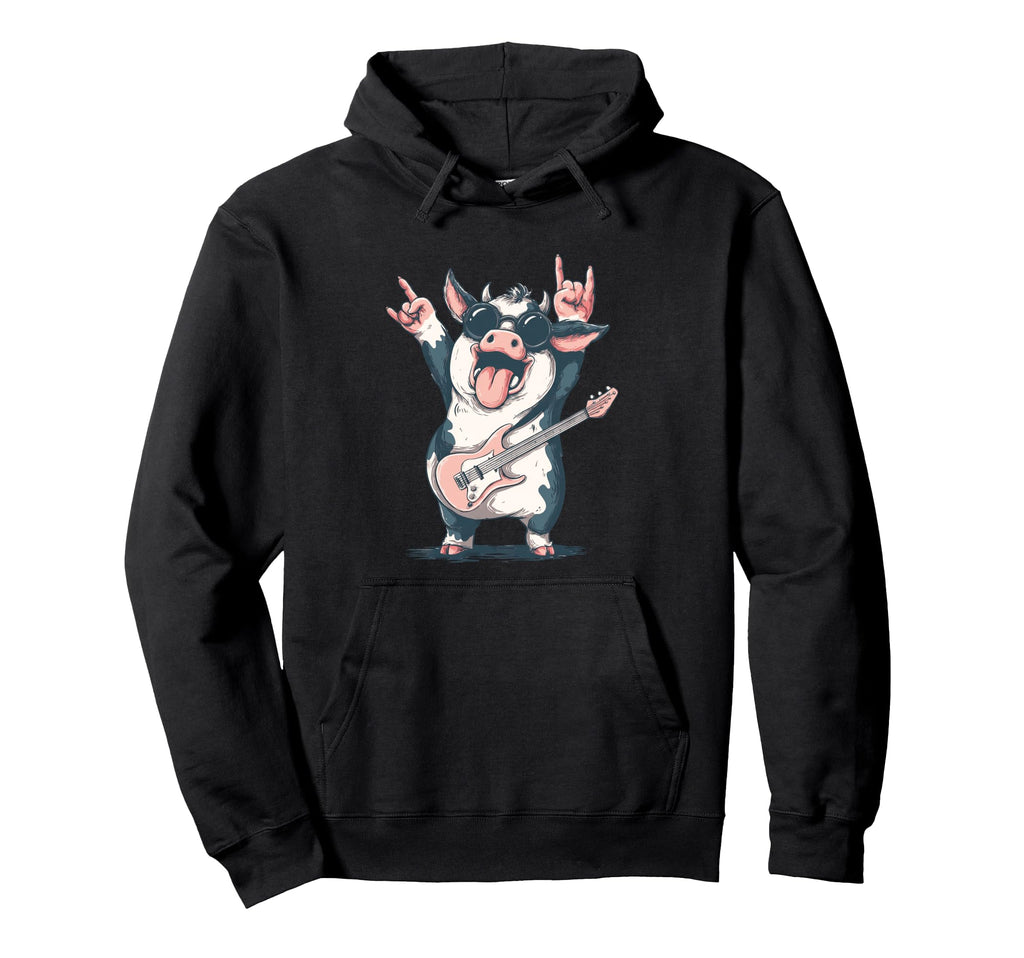 Funny Cow Cartoon Animal Music Hoodie - Trendy Graphic for Adults - T-Shirt, Sweatshirt, Hoodie