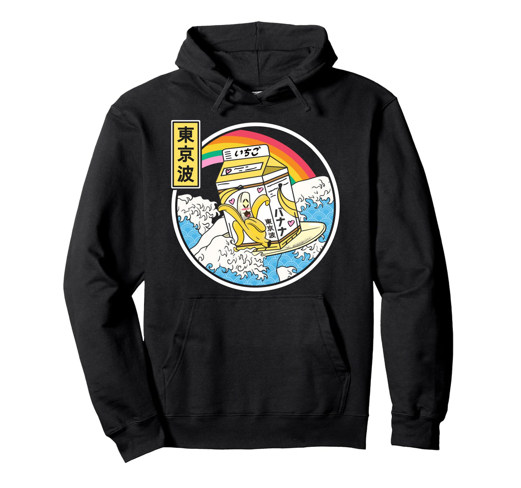 Surfing Banana Milk Carton Japan Wave Kawaii Hoodie - Graphic Print Unisex - T-Shirt, Sweatshirt, Hoodie