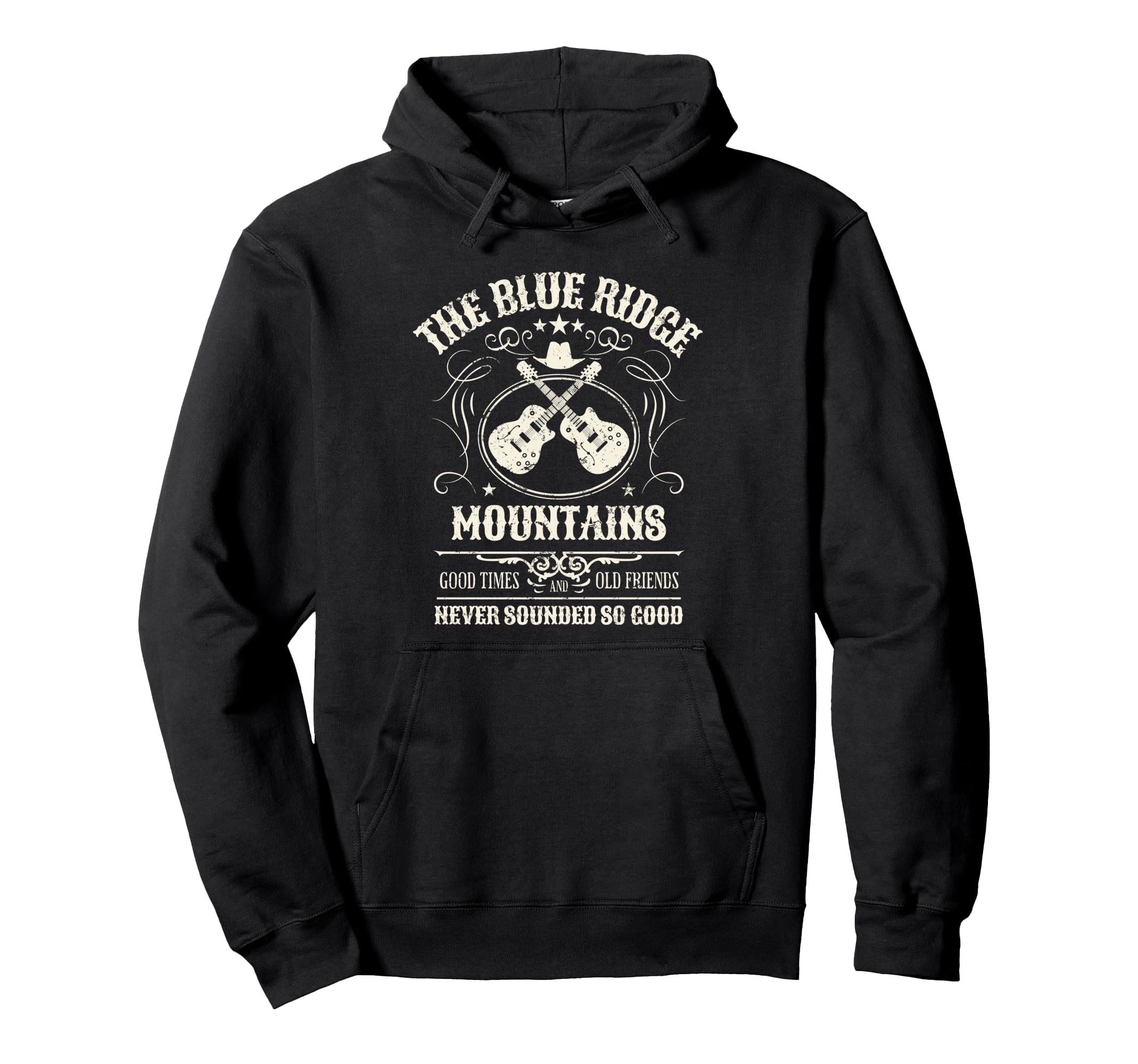 Blue Ridge Mountains Guitars Distressed Hoodie - Custom Art Print Men Women - T-Shirt, Sweatshirt, Hoodie