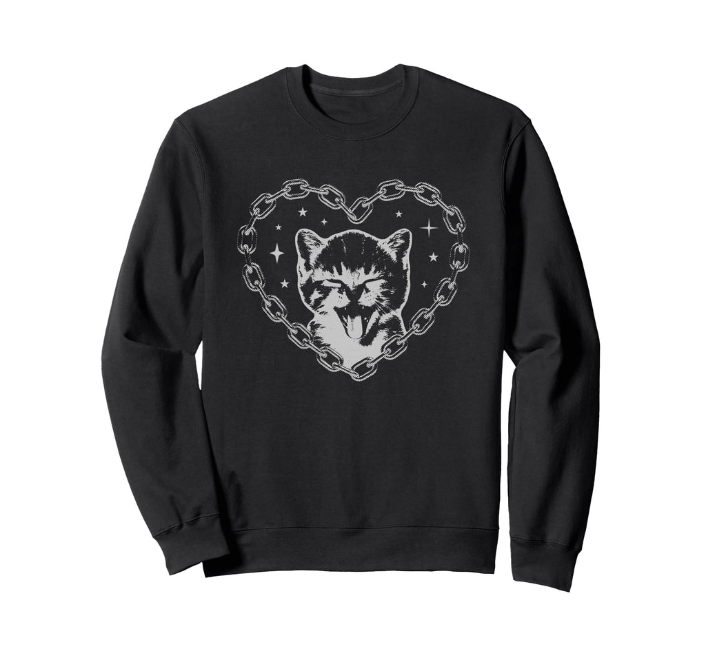 Y2K Cat Chain Heart Emo Goth 90S 2000S Sweatshirt - Minimalist Print Unisex - T-Shirt, Sweatshirt, Hoodie
