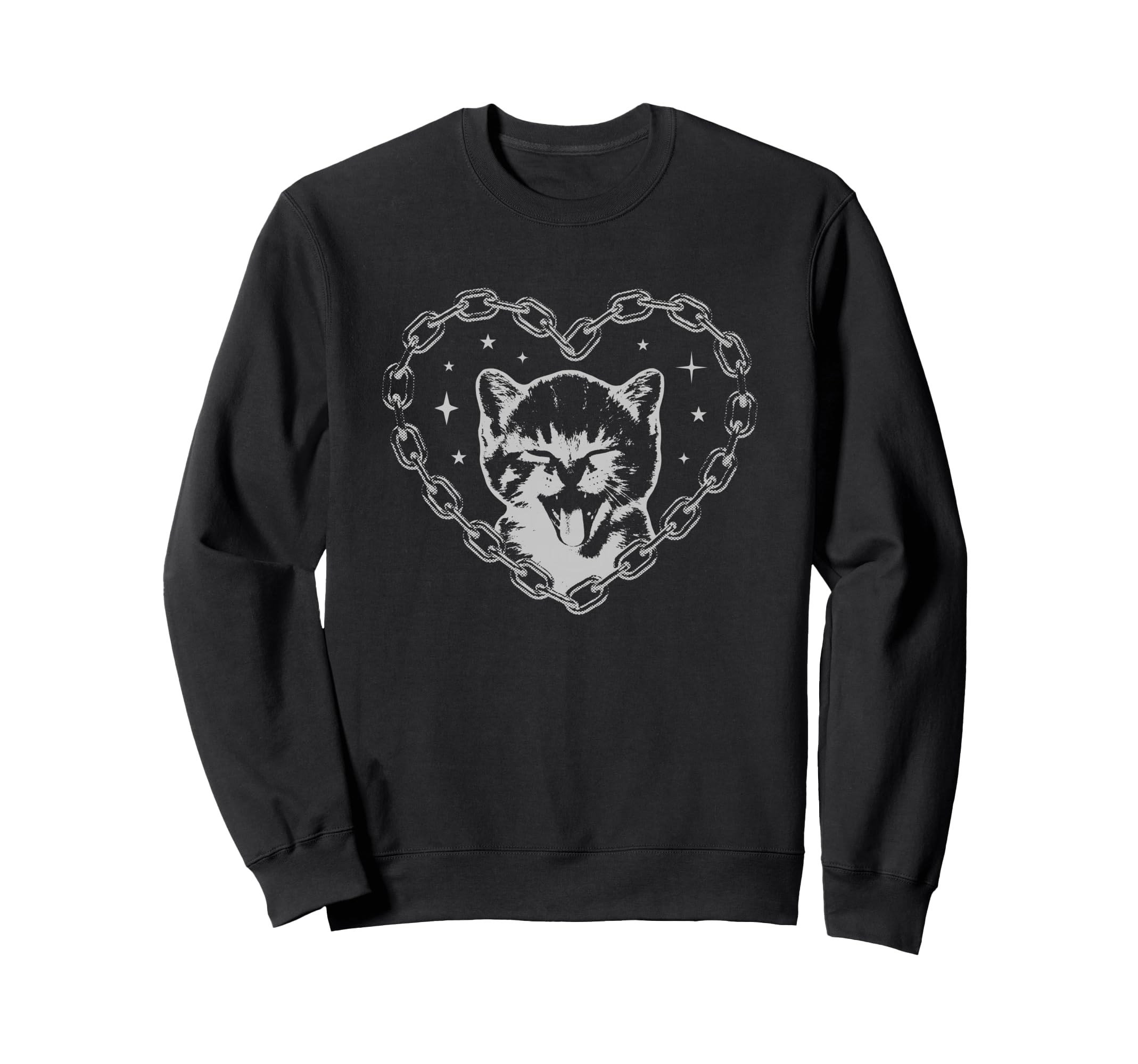 Y2K Cat Chain Heart Emo Goth 90S 2000S Sweatshirt - Minimalist Print Unisex - T-Shirt, Sweatshirt, Hoodie