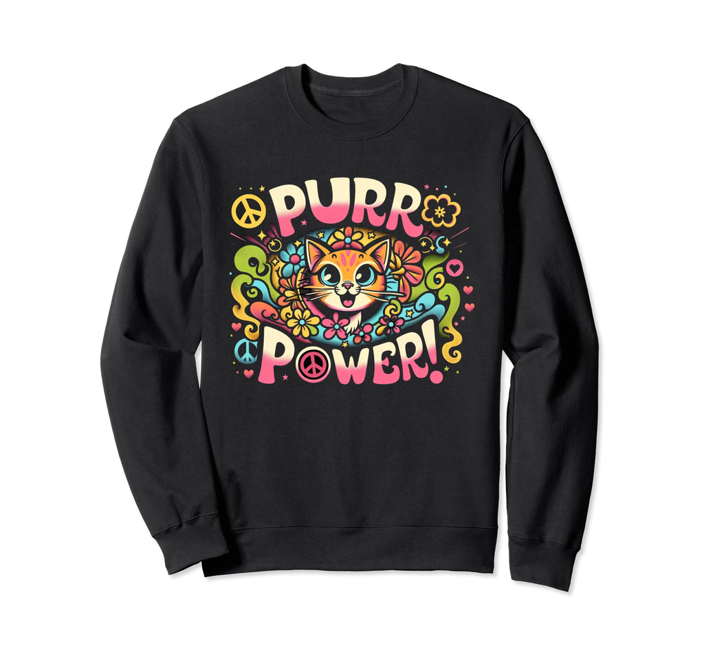 Hippie Cat 60S Purr Power Sweatshirt - Casual Everyday Wear for Adults - T-Shirt, Sweatshirt, Hoodie