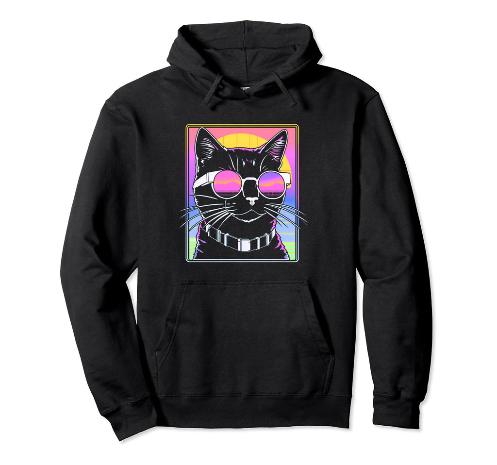 80S Vaporwave Aesthetics Cat Hoodie - Trendy Graphic Men Women - T-Shirt, Sweatshirt, Hoodie