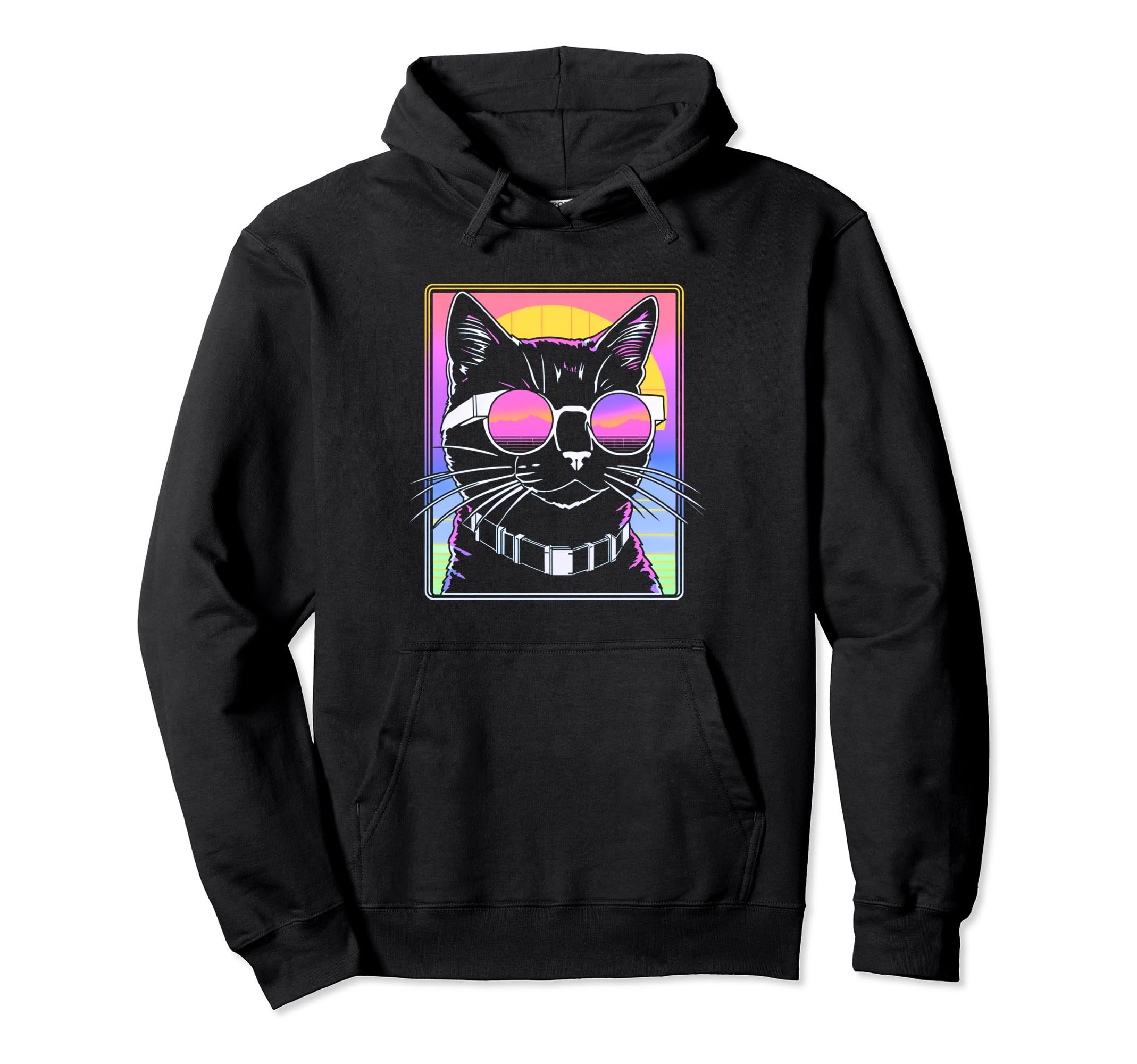 80S Vaporwave Aesthetics Cat Hoodie - Trendy Graphic Men Women - T-Shirt, Sweatshirt, Hoodie