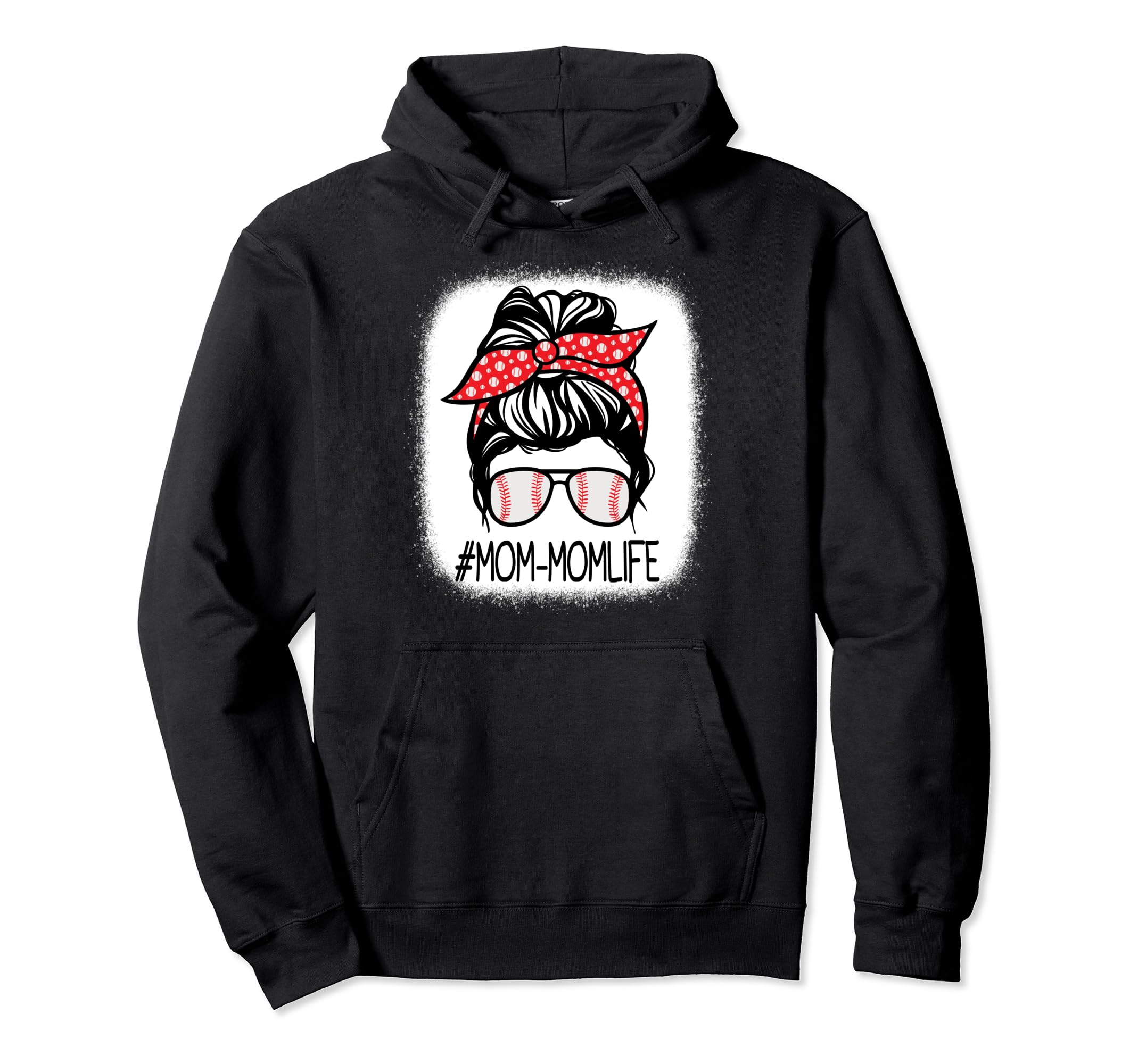 Mom Mom Bleached Messy Bun Baseball Hoodie - Unique Graphic Unisex - T-Shirt, Sweatshirt, Hoodie