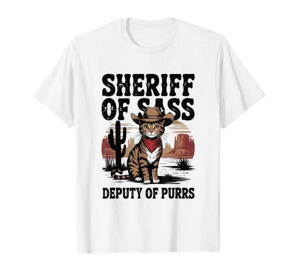Sheriff Sass Deputy Purrs Cowboy T-Shirt - Graphic Print for Adults - T-Shirt, Sweatshirt, Hoodie