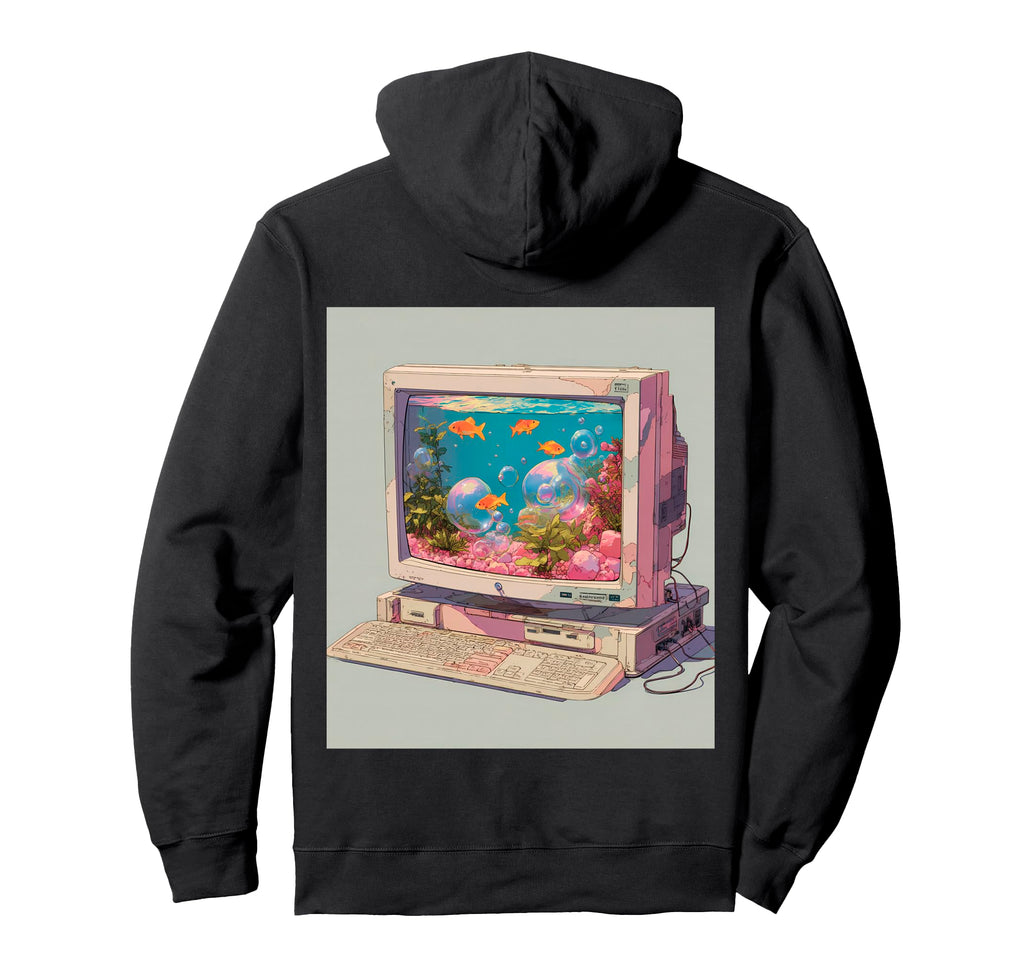 Y2K Computer Monitor Aquarium Goldfish Hoodie - Novelty Apparel for Adults - T-Shirt, Sweatshirt, Hoodie