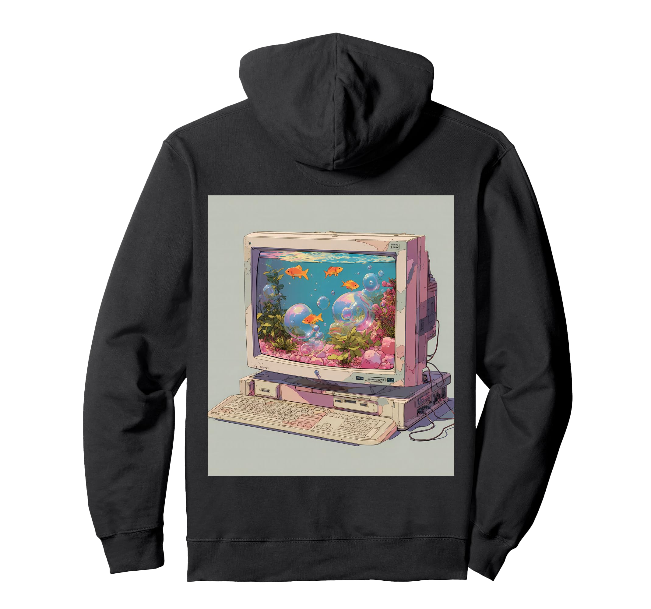 Y2K Computer Monitor Aquarium Goldfish Hoodie - Novelty Apparel for Adults - T-Shirt, Sweatshirt, Hoodie