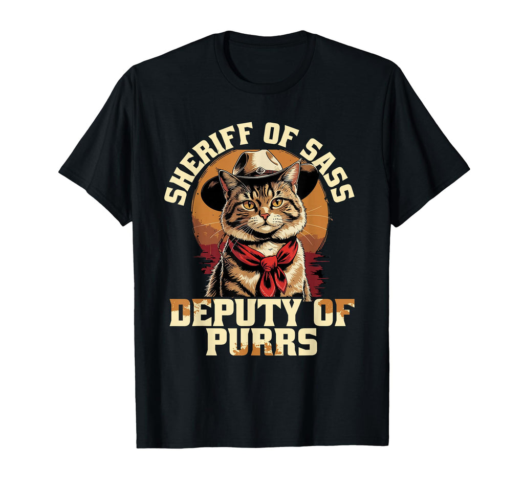 Funny Sheriff Cat Meme Cowboy T-Shirt - Minimalist Print Unisex - T-Shirt, Sweatshirt, Hoodie