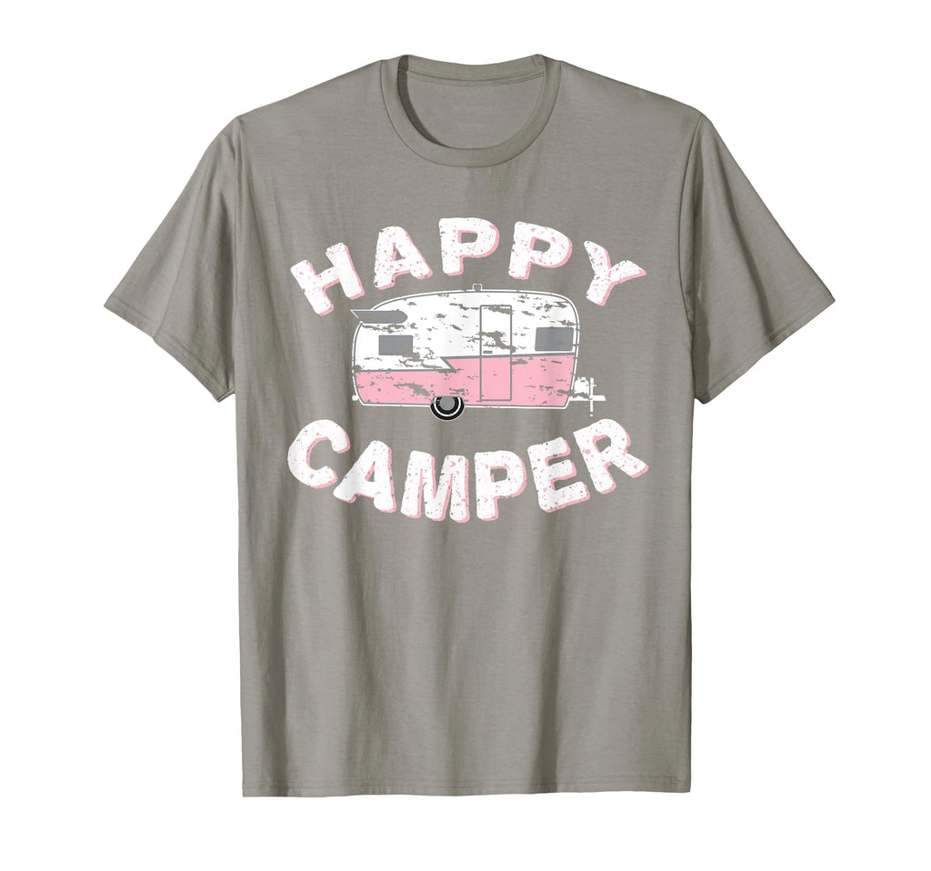 Distressed Happy Camper Rv Trailer T-Shirt - Fun Novelty Design for Adults - T-Shirt, Sweatshirt, Hoodie