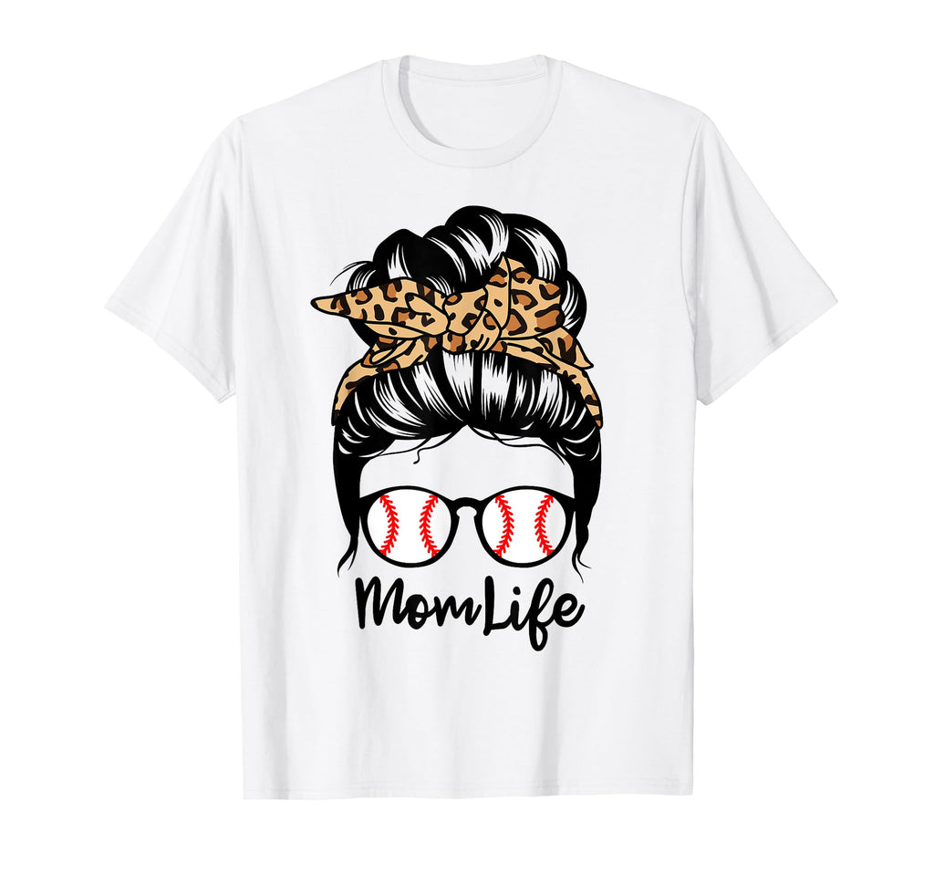 Mom Life Messy Bun Hair Funny Baseball T-Shirt - Graphic Print for Adults - T-Shirt, Sweatshirt, Hoodie