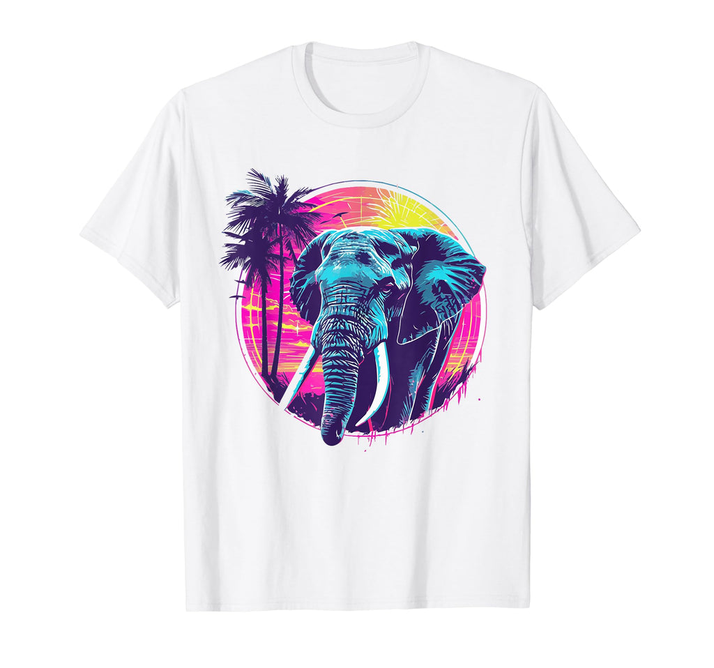 Elephant 80S Synthwave Africa Elephant T-Shirt - Custom Art Print Unisex - T-Shirt, Sweatshirt, Hoodie