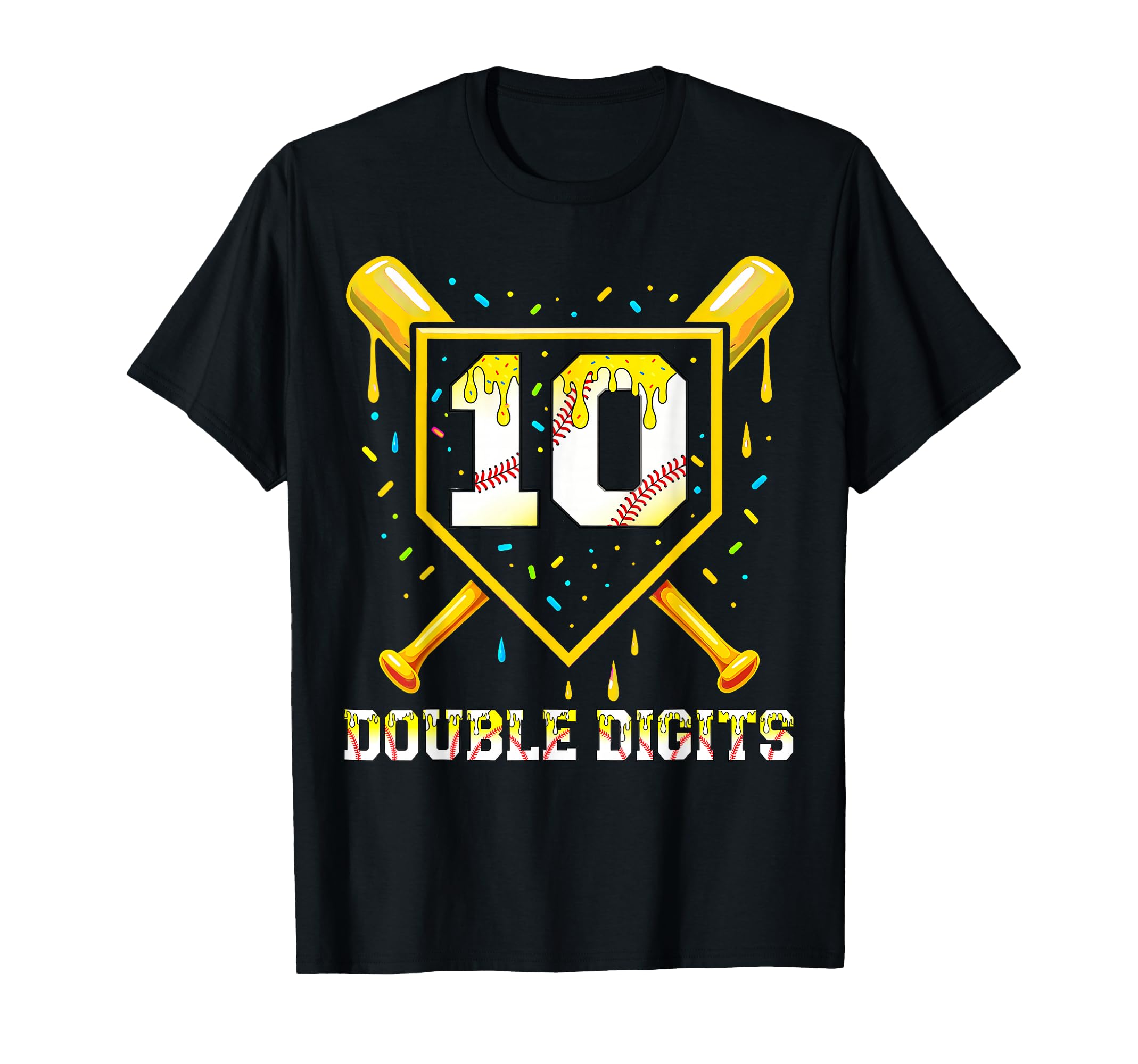 Baseball Drip 10Th Birthday Double Digits T-Shirt - Novelty Apparel Unisex - T-Shirt, Sweatshirt, Hoodie