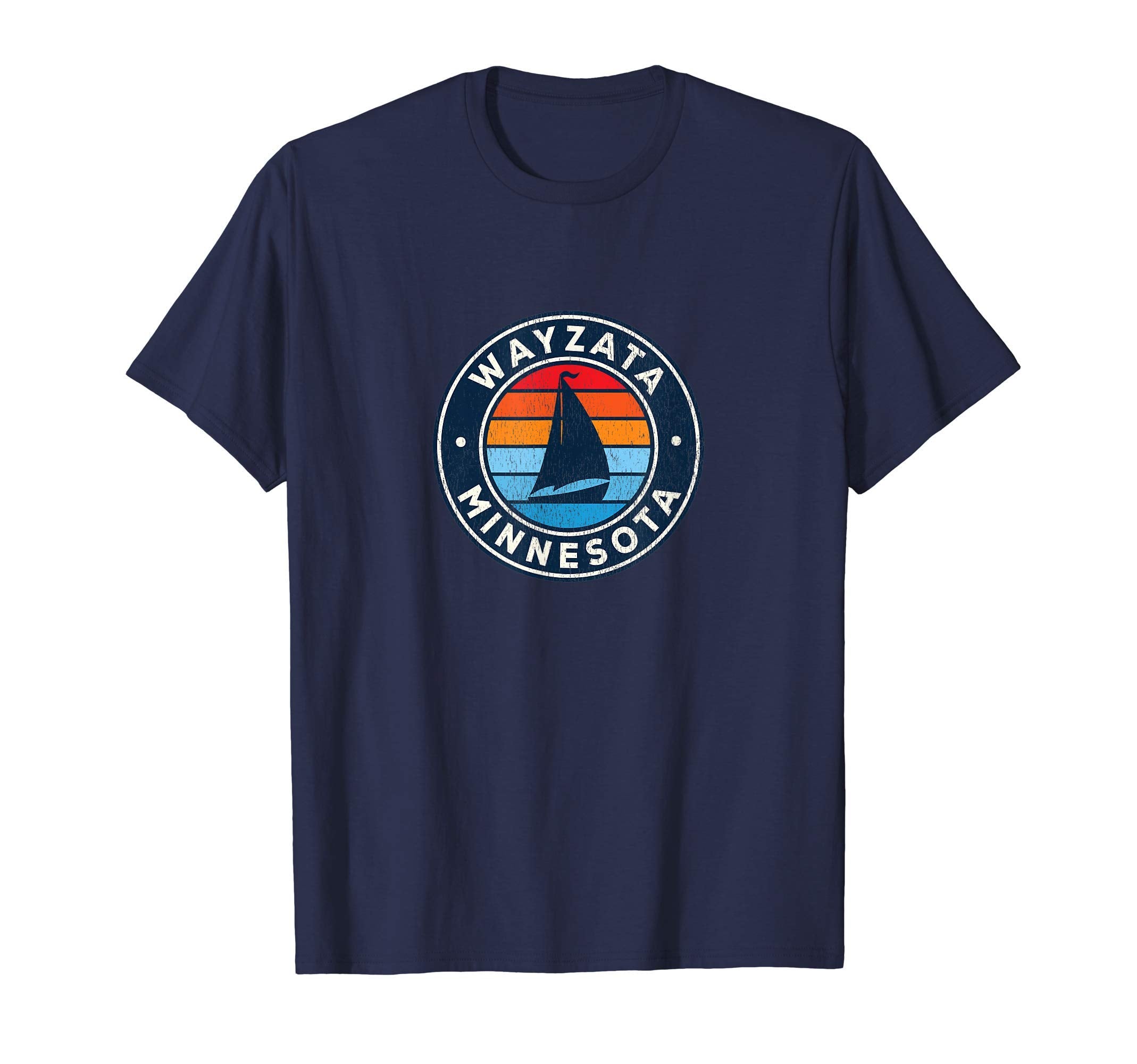 Wayzata Minnesota Mn Sailboat 70S T-Shirt - Fun Novelty Design Men Women - T-Shirt, Sweatshirt, Hoodie