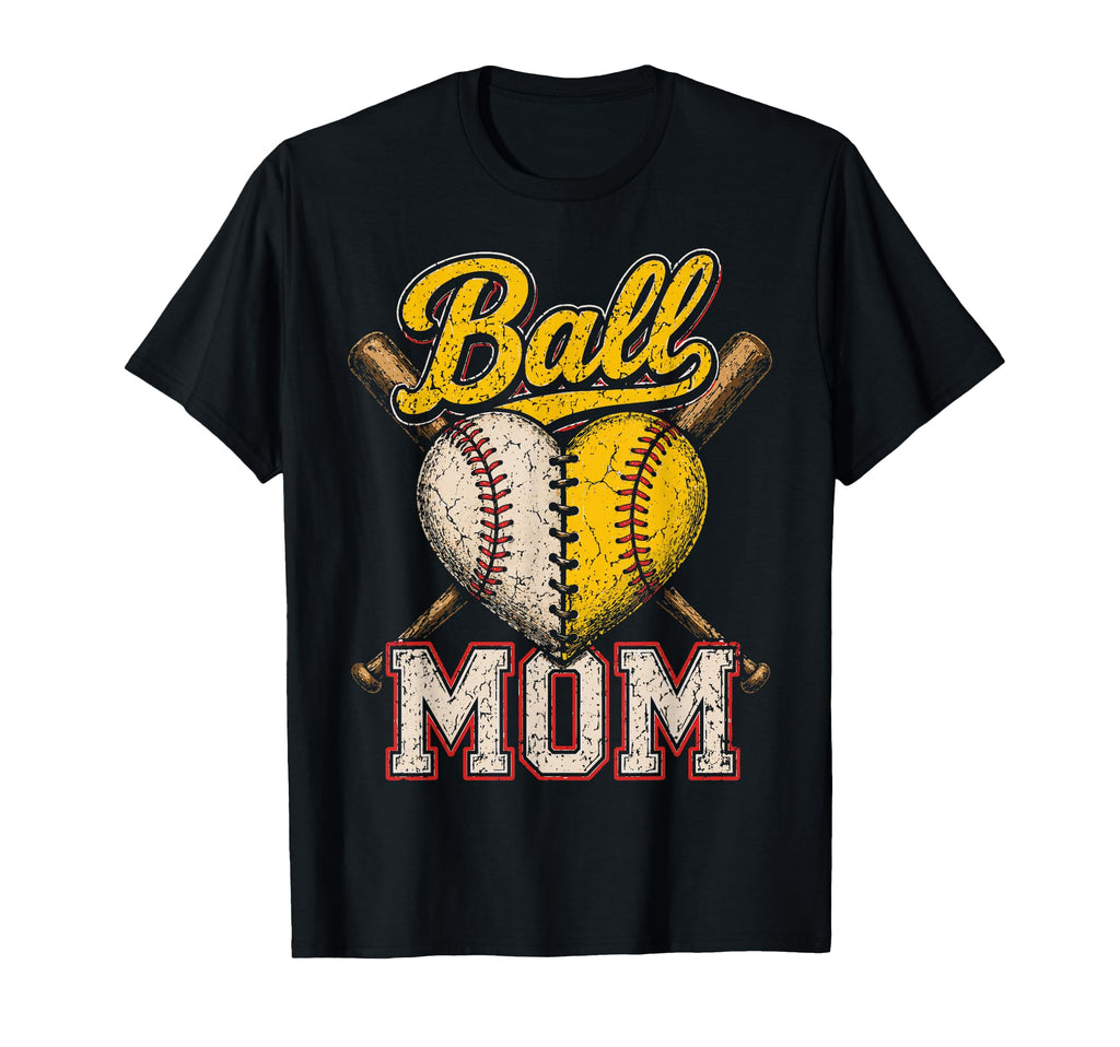 Mom Both Ball Mom Half Baseball Half T-Shirt - Graphic Print Men Women - T-Shirt, Sweatshirt, Hoodie