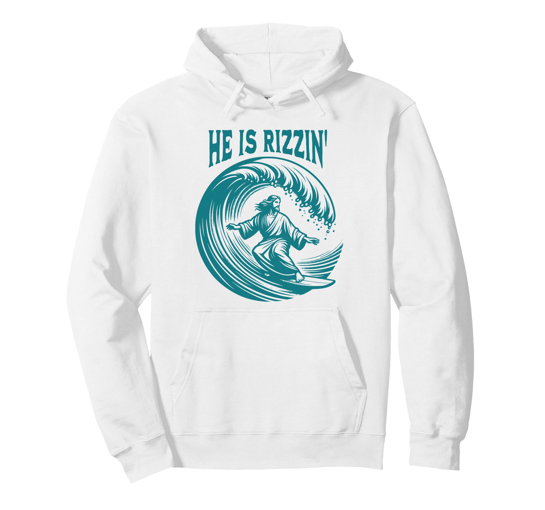 He Is Rizzin Christian Jesus Surfing Funny Hoodie - Custom Art Print Unisex - T-Shirt, Sweatshirt, Hoodie