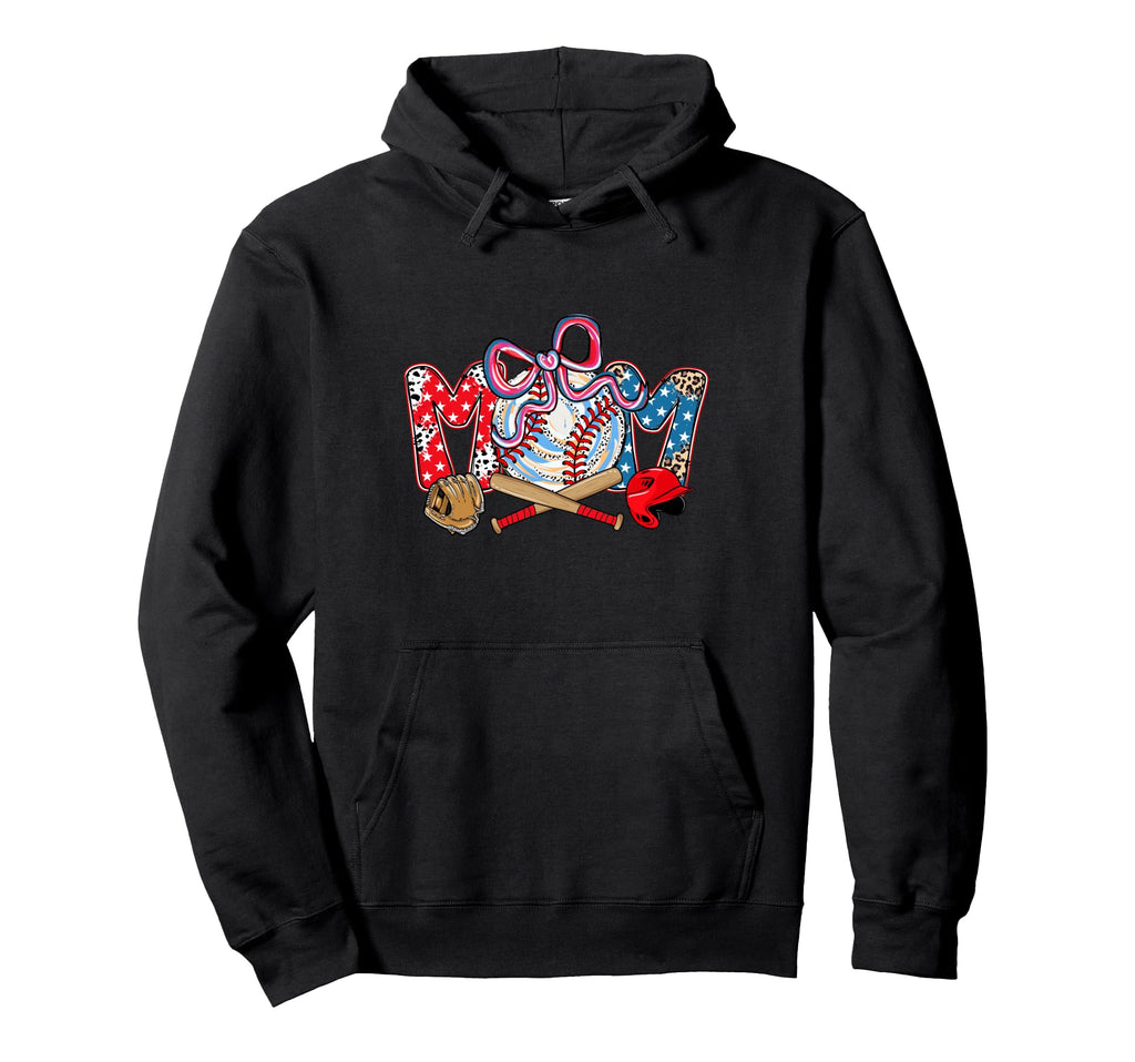 Baseball Mom Bow Stars Leopard Watercolor Hoodie - Unique Graphic Men Women - T-Shirt, Sweatshirt, Hoodie