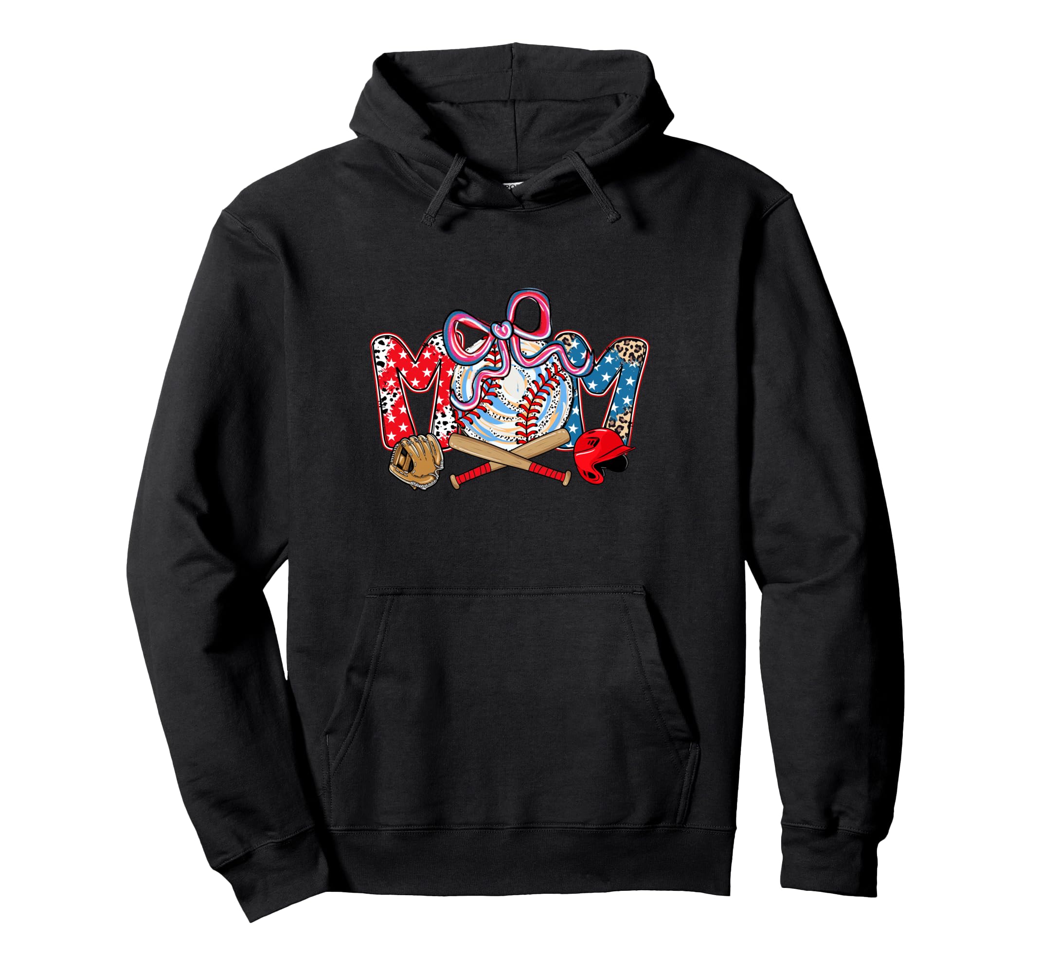 Baseball Mom Bow Stars Leopard Watercolor Hoodie - Unique Graphic Men Women - T-Shirt, Sweatshirt, Hoodie