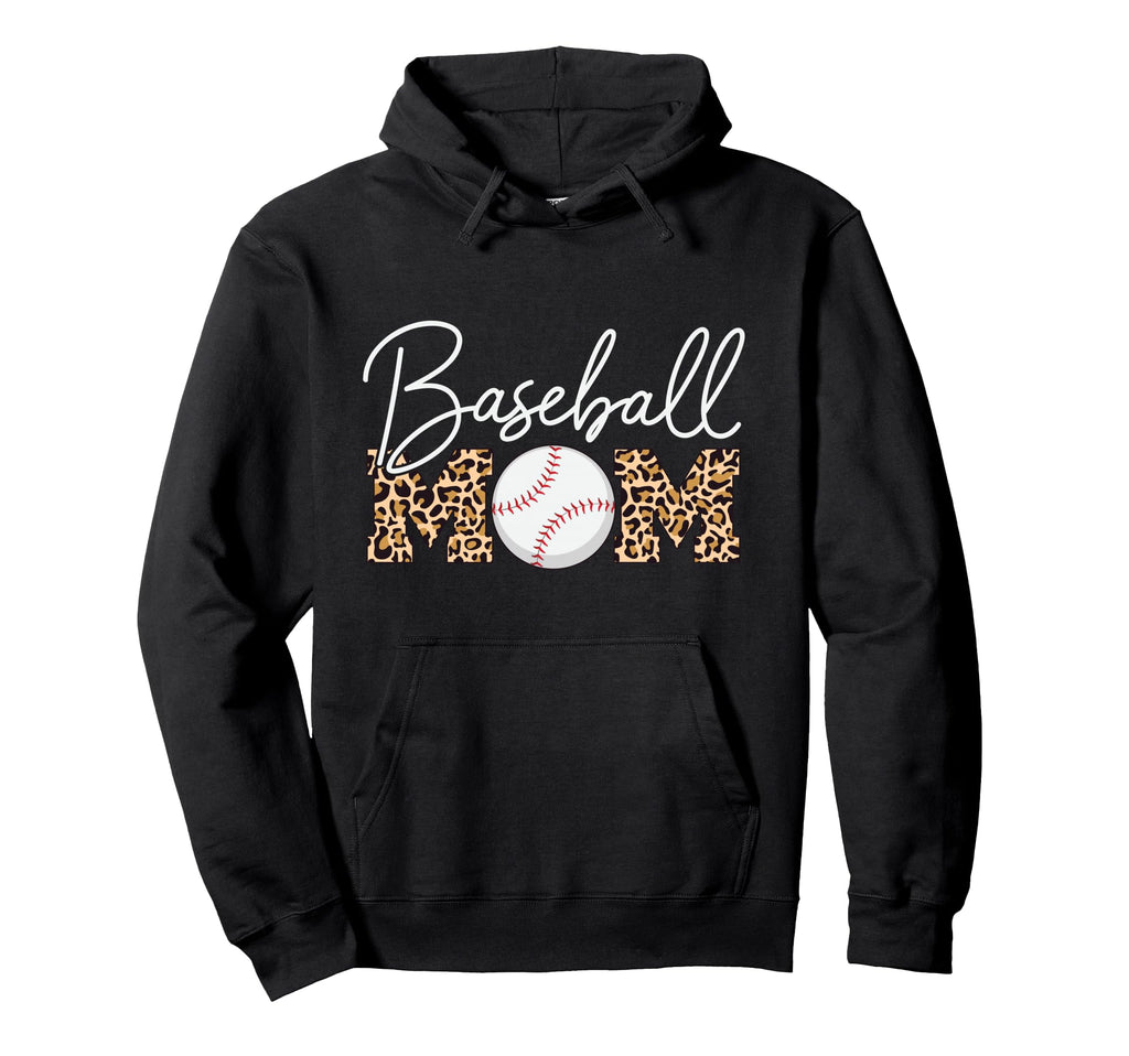 Baseball Mom Leopard Cursive Hoodie - Casual Everyday Wear for Adults - T-Shirt, Sweatshirt, Hoodie