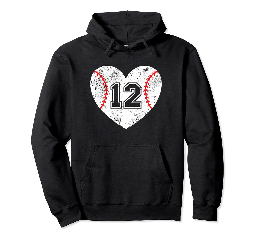 Baseball Heart Player 12 Baseball Hoodie - Fun Novelty Design for Adults - T-Shirt, Sweatshirt, Hoodie