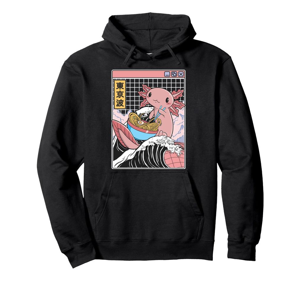Axolotl Eating Ramen Kanagawa Wave Kawaii Hoodie - Novelty Apparel Unisex - T-Shirt, Sweatshirt, Hoodie