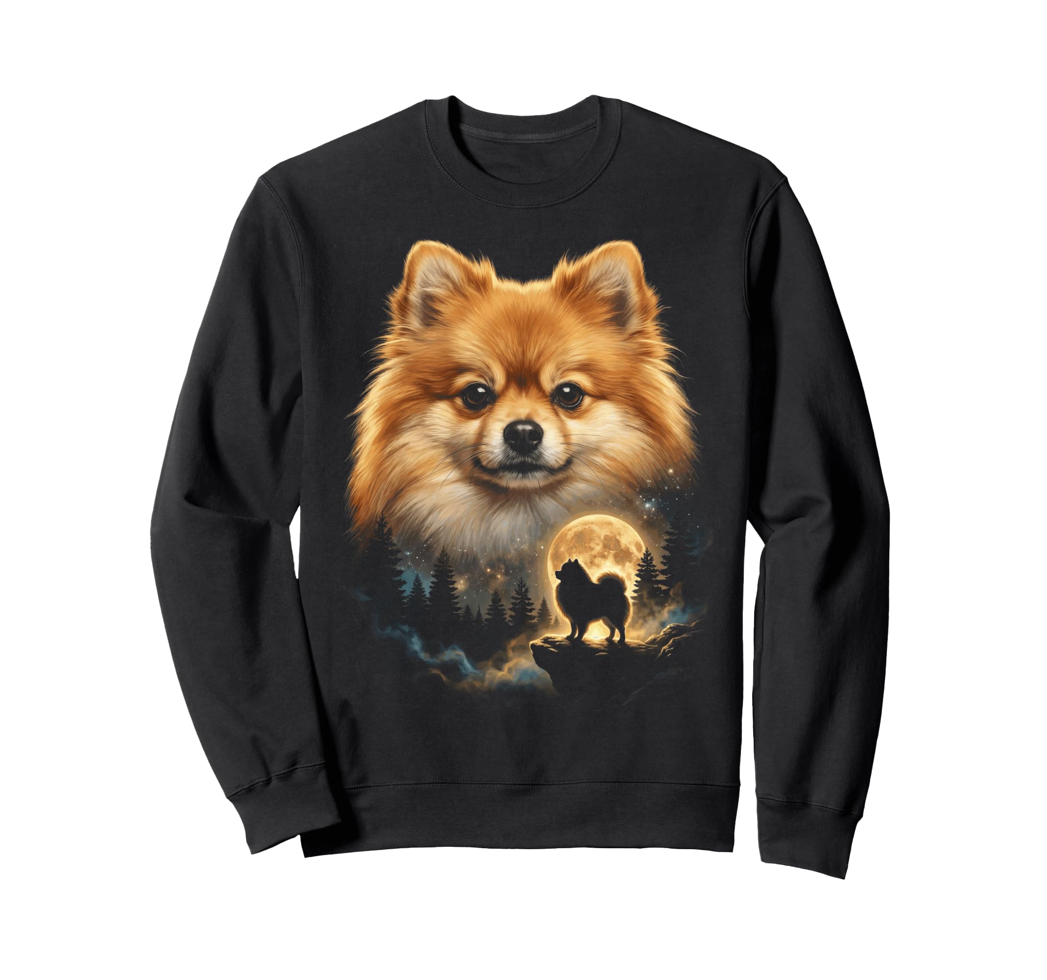 Pomeranian Art Celestial Moon Sweatshirt - Casual Everyday Wear Men Women - T-Shirt, Sweatshirt, Hoodie