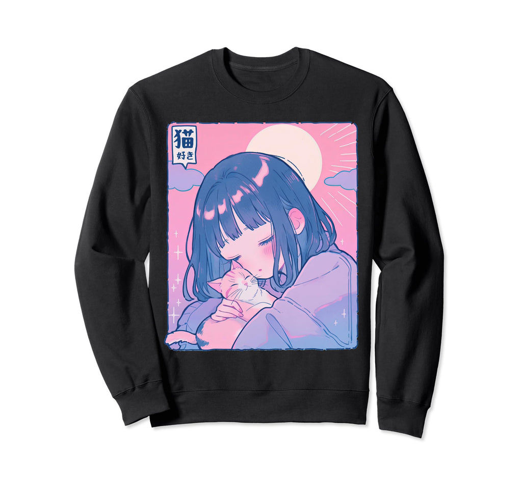Anime Cat Lover Pastel Aesthetic Y2K Sweatshirt - Streetwear Style Unisex - T-Shirt, Sweatshirt, Hoodie
